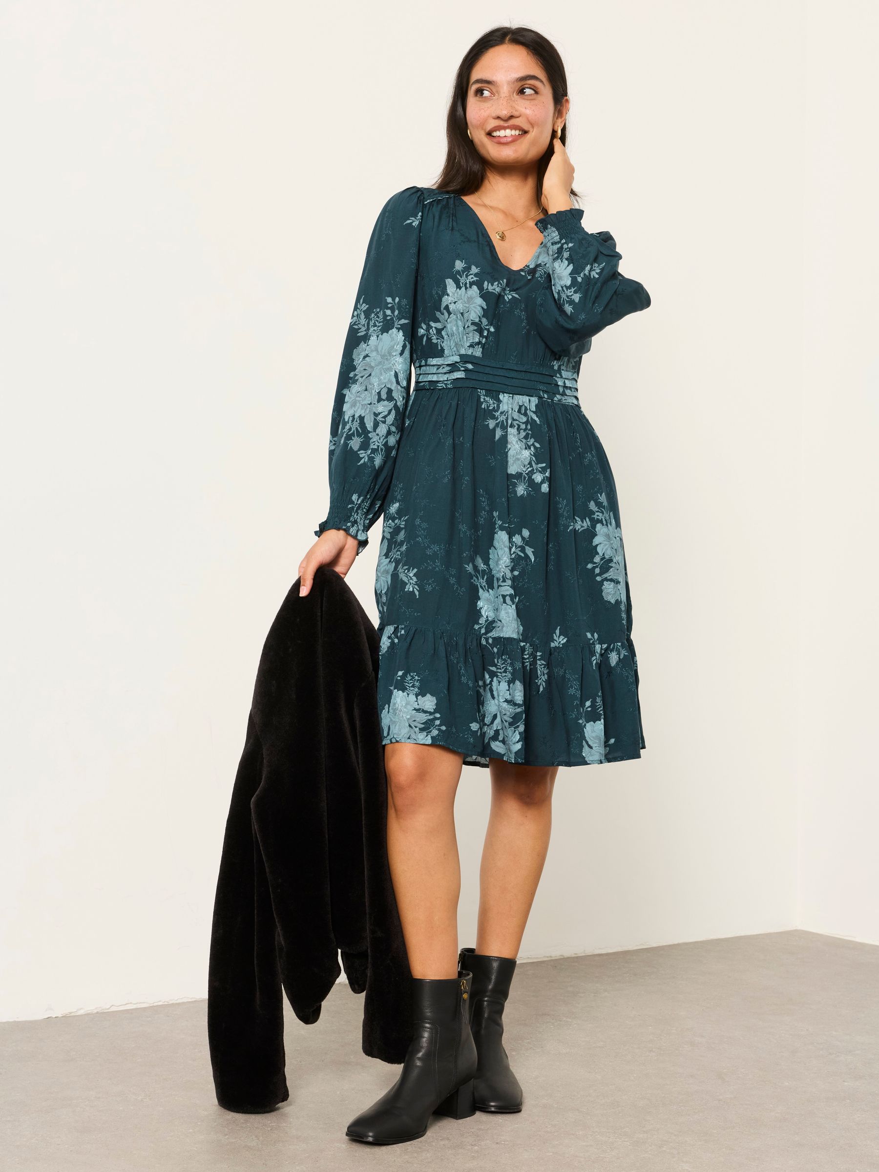 Peggy Teal Blue Trailing Rose Petite Dress - Image 1 of 6