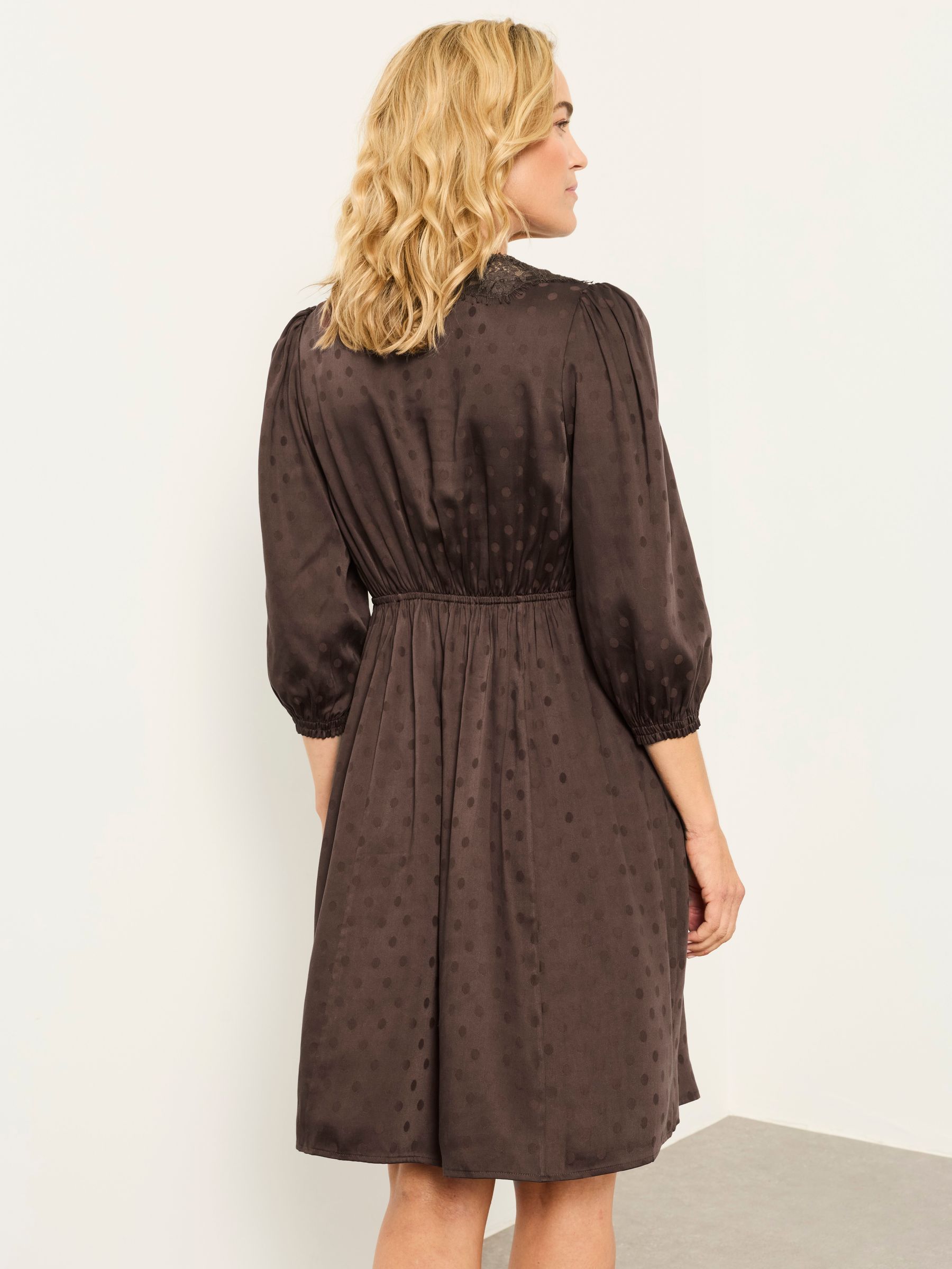 Libby Chocolate Brown Polka Petite Dress - Image 2 of 7