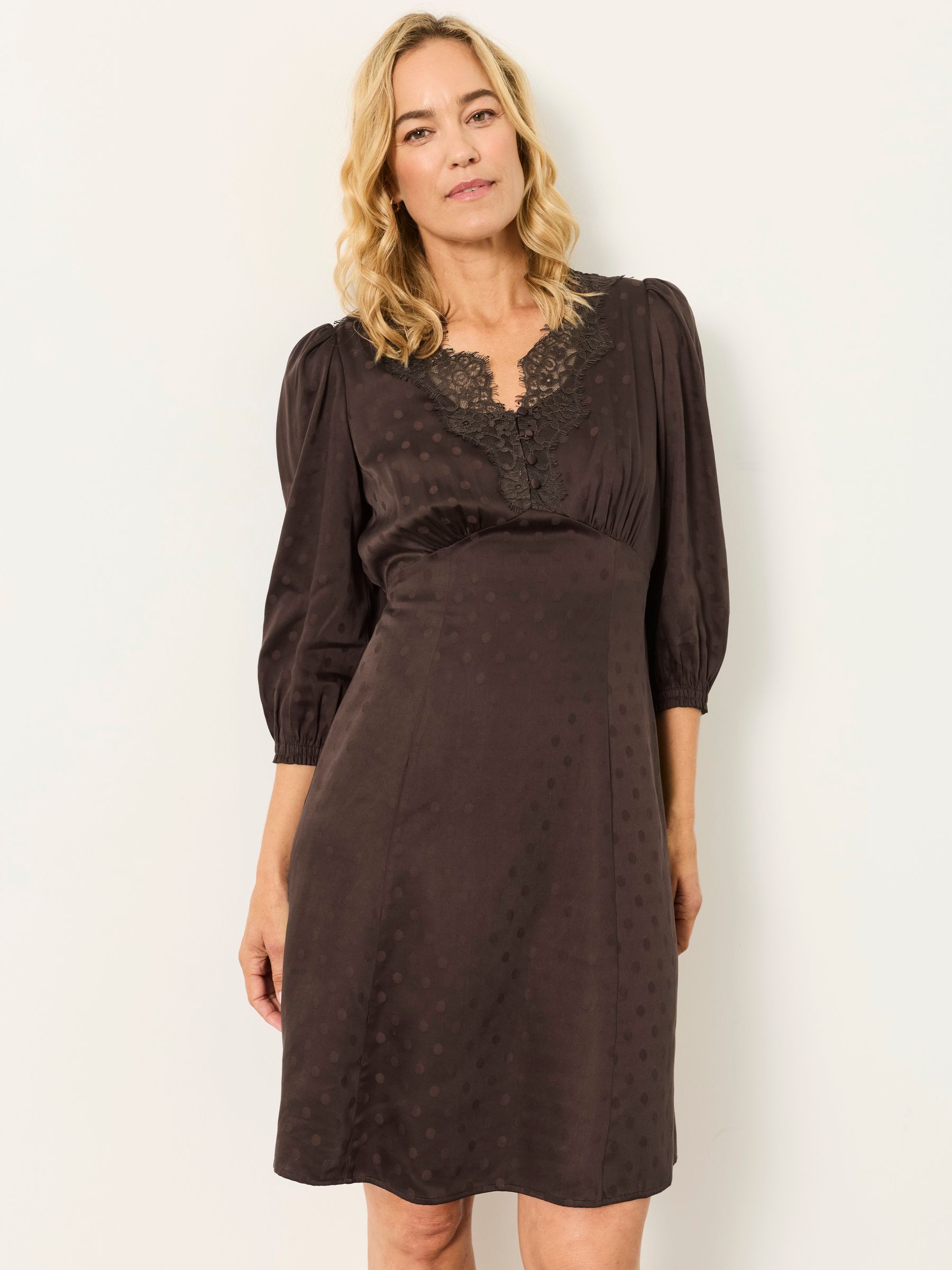 Libby Chocolate Brown Polka Petite Dress - Image 4 of 7