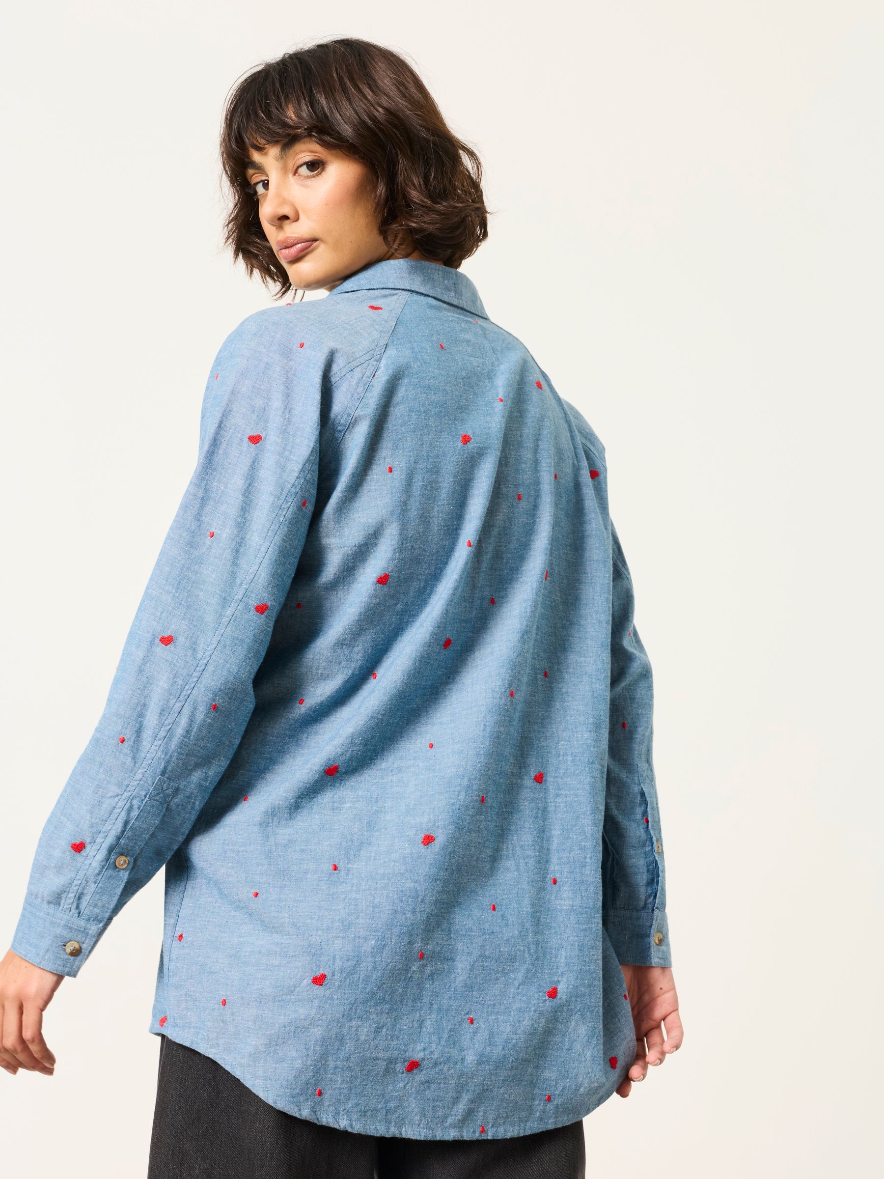 Bessie Chambray Blue Petite Embroidered Check Shirt - Image 2 of 5