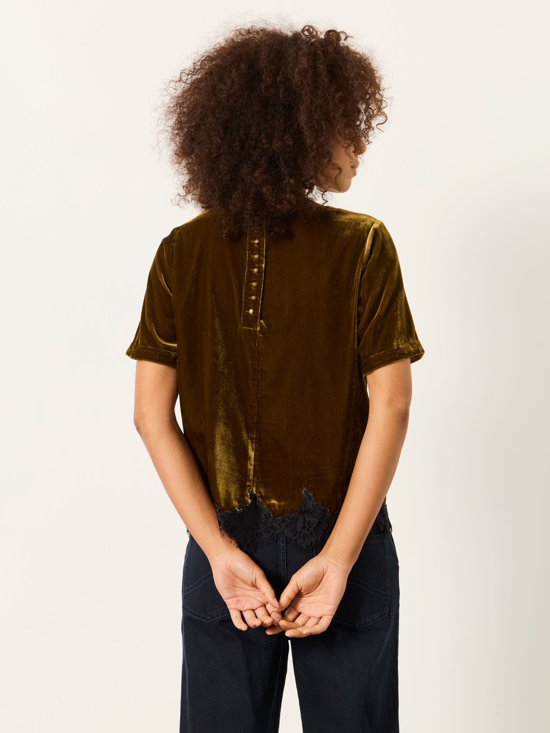 Maddie Olive Green Petite Velvet Blouse - Image 2 of 4 Maddie Olive Green Petite Velvet Blouse - Image 2 of 4