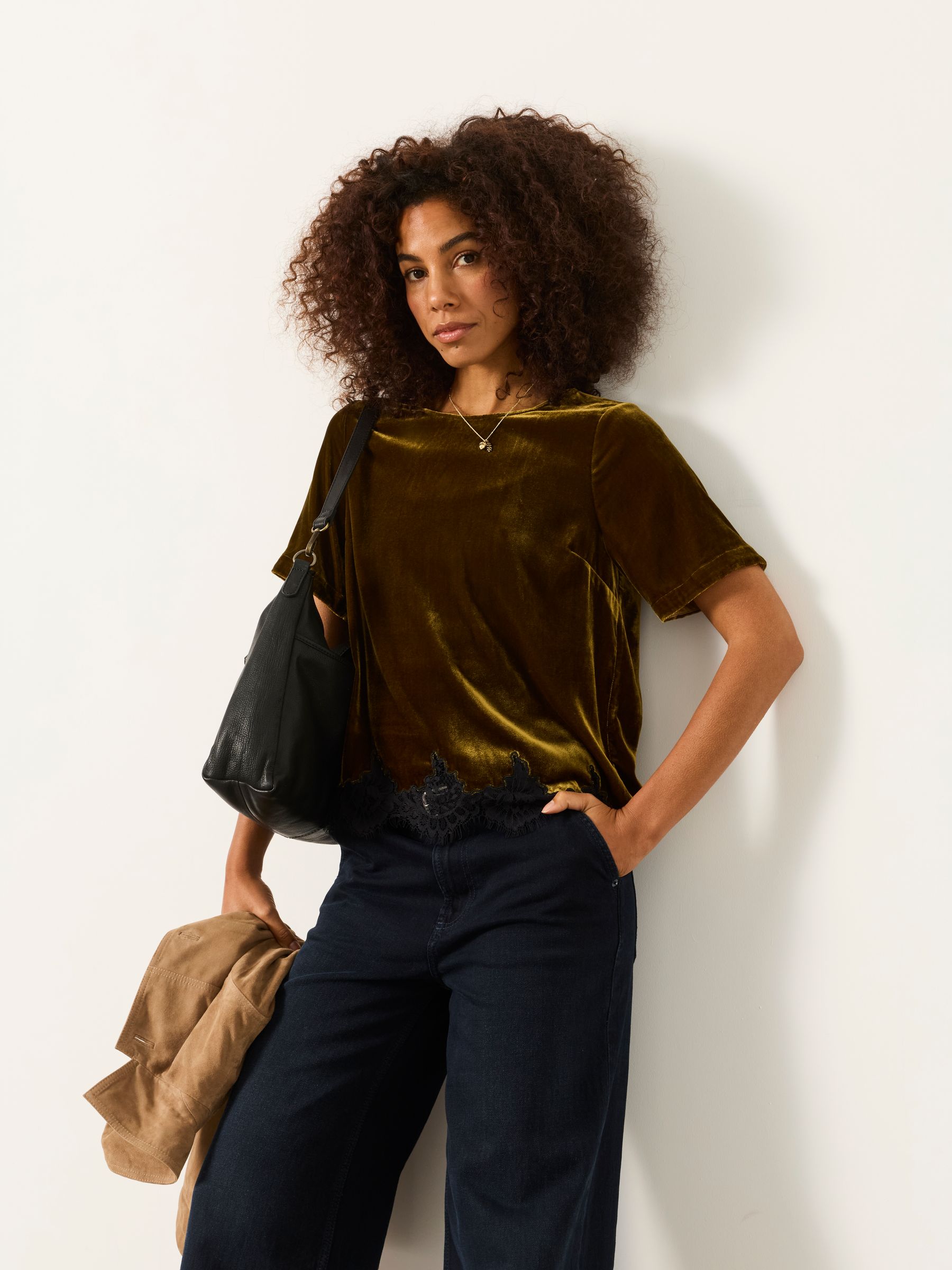 Maddie Olive Green Petite Velvet Blouse - Image 3 of 4