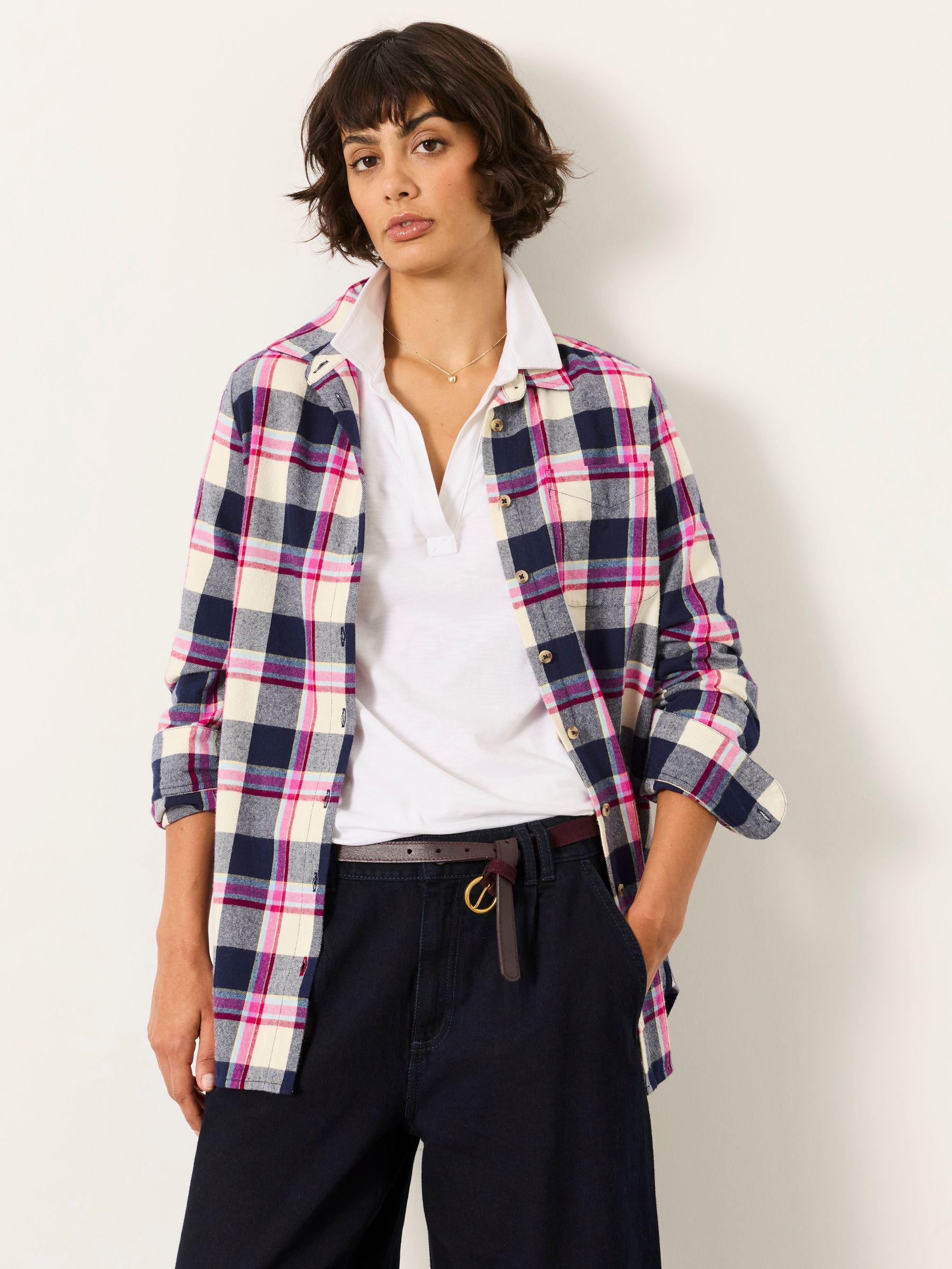 Olivia Navy Petite Check Shirt - Image 1 of 6