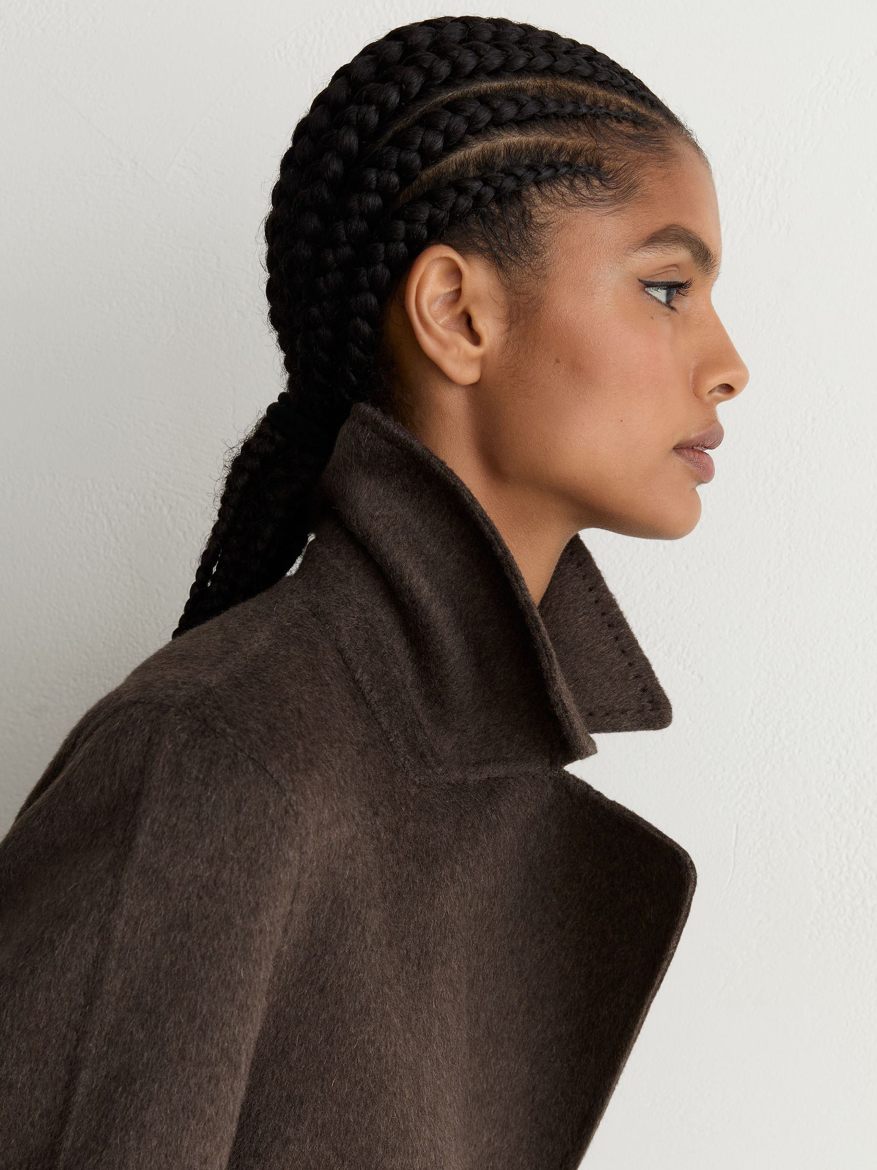 Double-Breasted Blind-Seam Coat Wool-Blend with Cashmere in Mocha Brown - Image 5 of 8