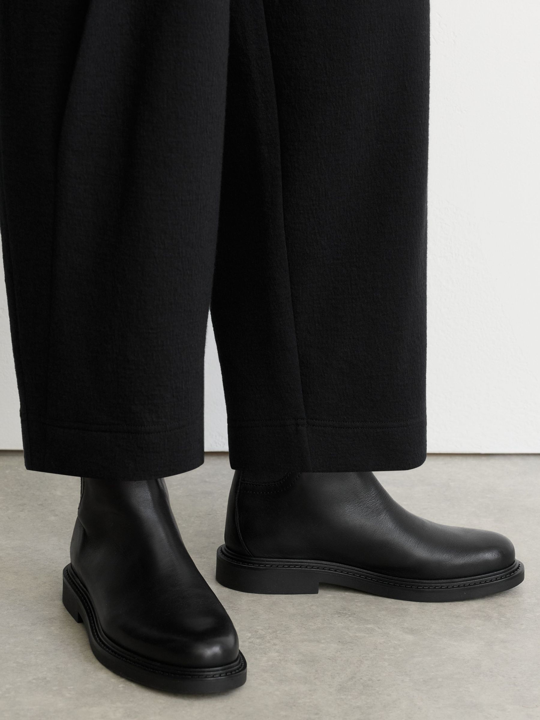 Leather Flat Ankle Boots in Black - Image 1 of 6
