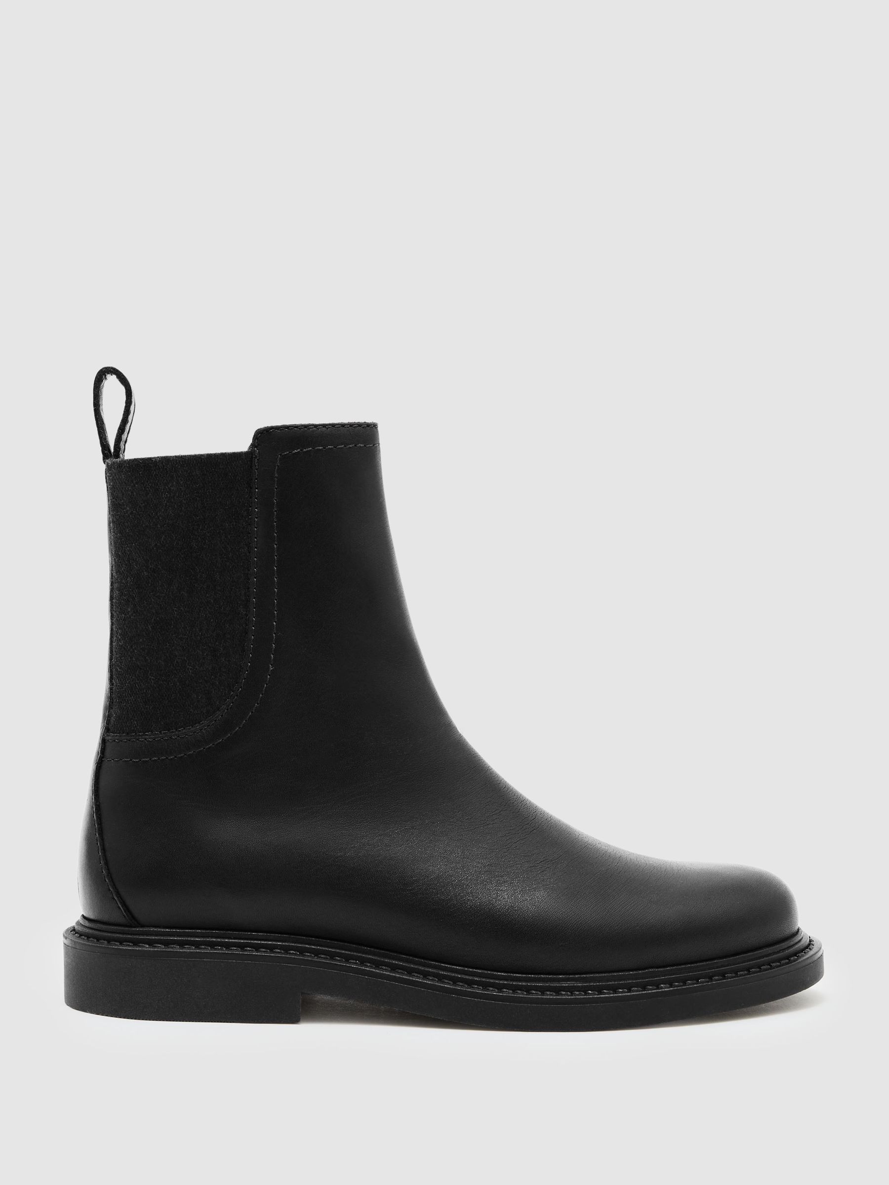 Leather Flat Ankle Boots in Black - Image 2 of 6