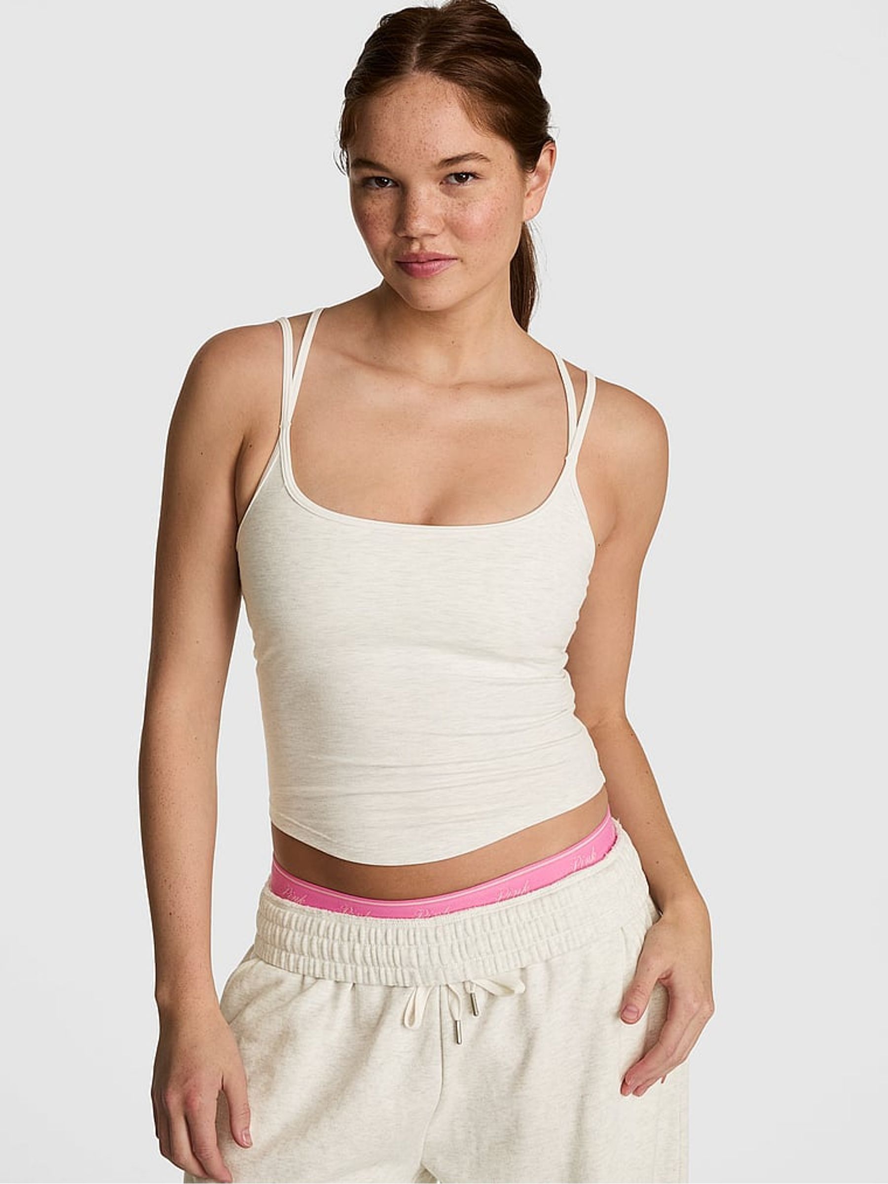 Snow Heather Grey Cotton Cross Back Tank Top - Image 1 of 2