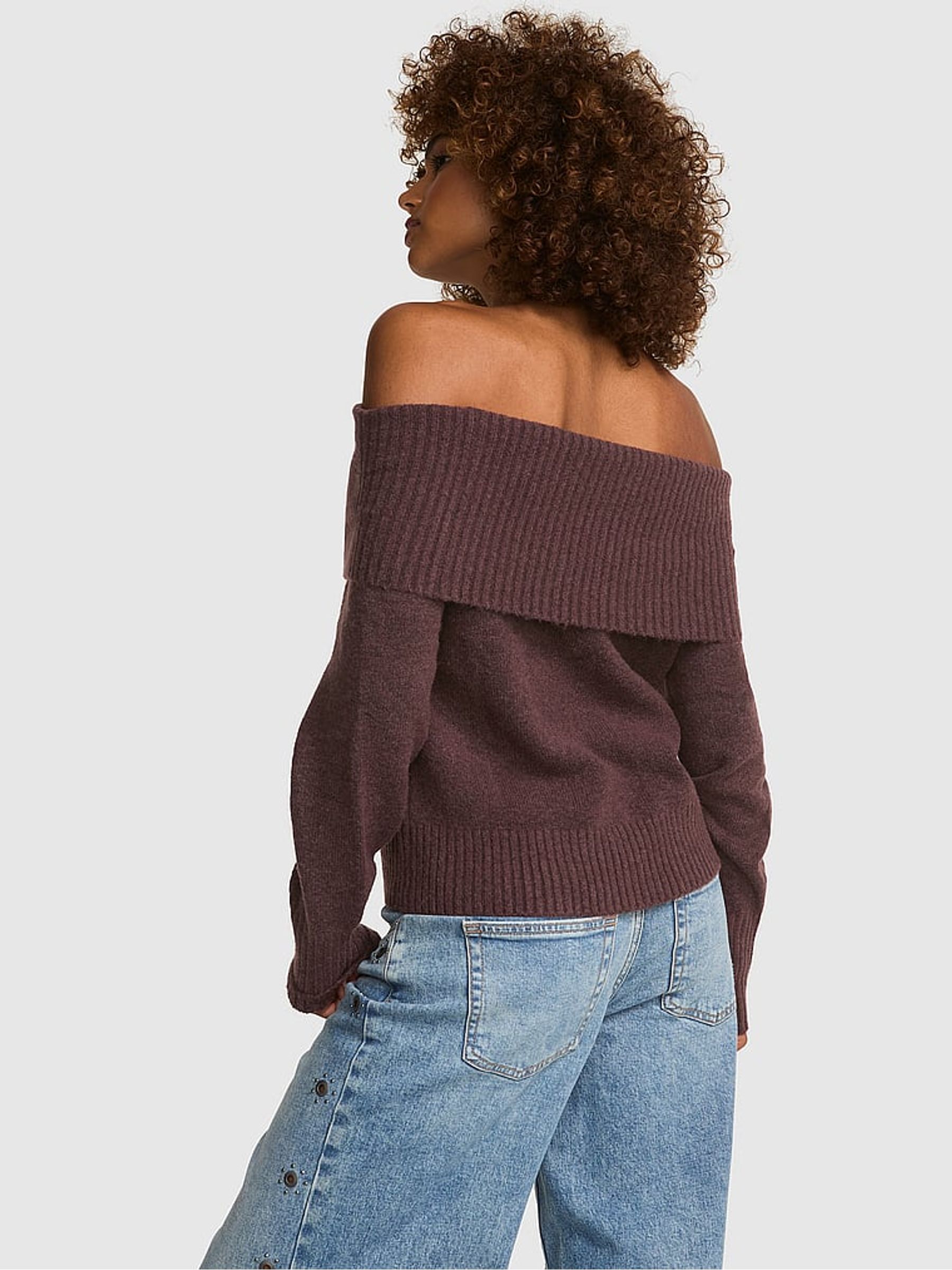 Coco Crush Brown Foldover Off The Shoulder Jumper - Image 2 of 2