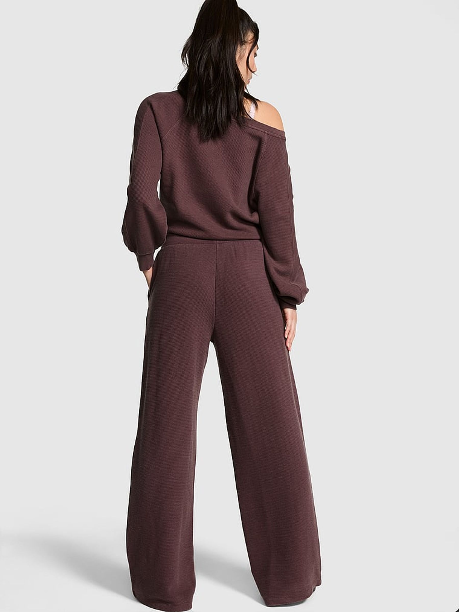 Coco Crush Brown Wide Leg Oversized Waffle Joggers - Image 2 of 2 Coco Crush Brown Wide Leg Oversized Waffle Joggers - Image 2 of 2