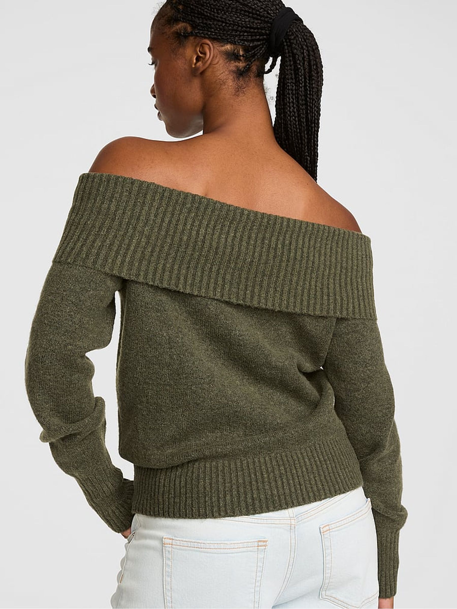Artichoke Green Foldover Off The Shoulder Jumper - Image 2 of 2
