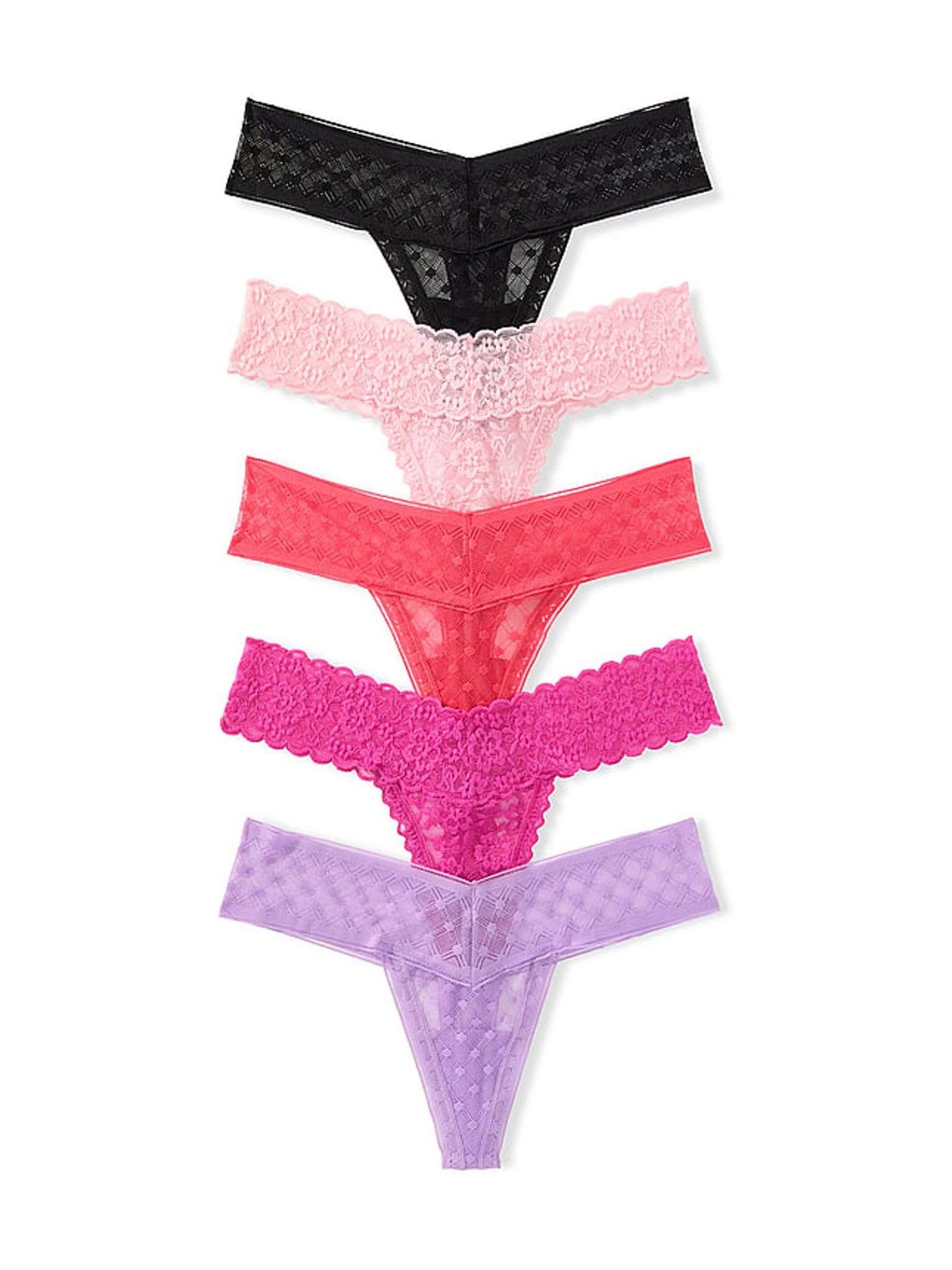 Black/Pink/Purple Thong Knickers 5 Pack - Image 1 of 3