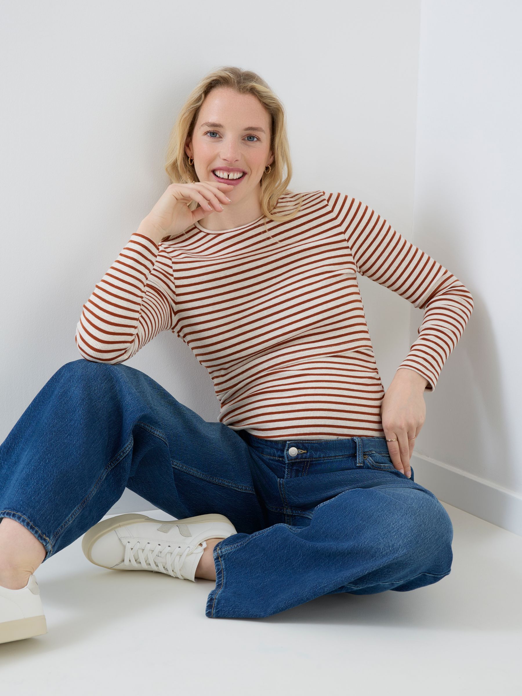 Rust Orange 2 Pack Long Sleeve Ribbed Crew Neck Nursing Top - Image 2 of 10 Rust Orange 2 Pack Long Sleeve Ribbed Crew Neck Nursing Top - Image 2 of 10