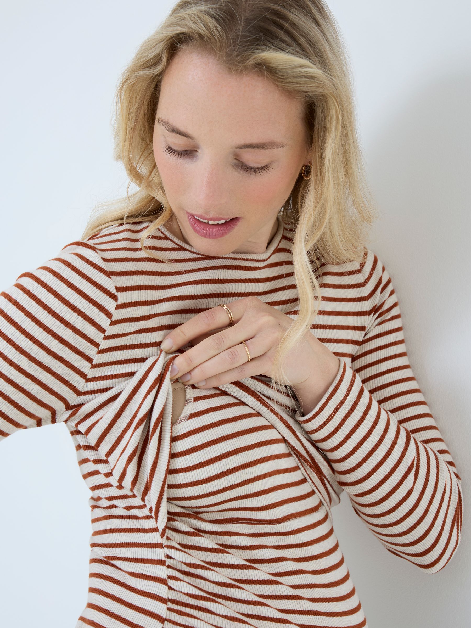 Rust Orange 2 Pack Long Sleeve Ribbed Crew Neck Nursing Top - Image 8 of 10
