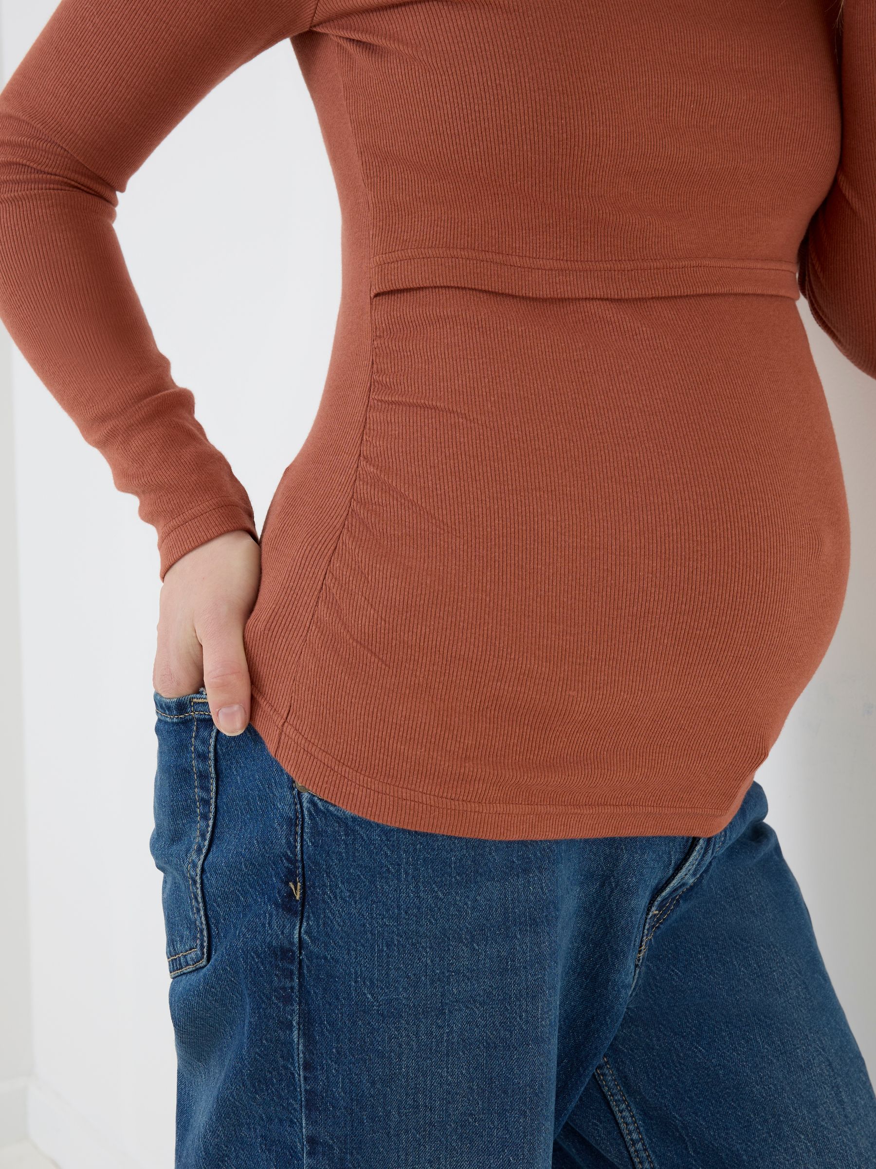 Rust Orange 2 Pack Long Sleeve Ribbed Crew Neck Nursing Top - Image 9 of 10