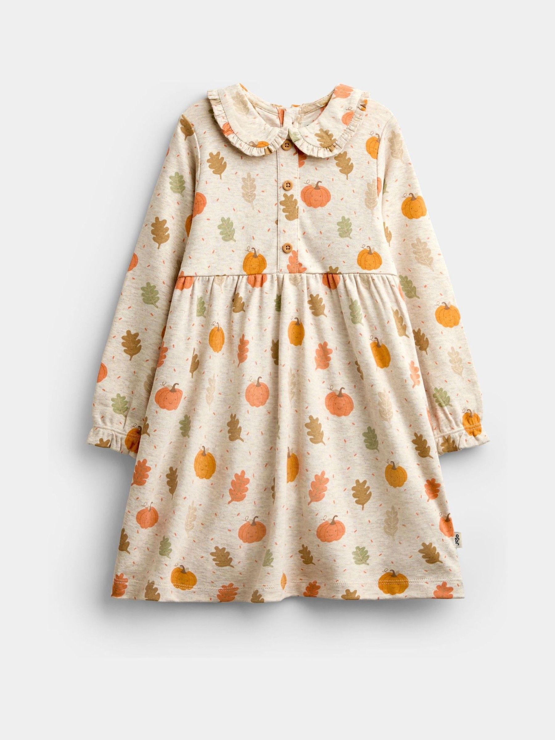 Oatmeal Pumpkin Collared Printed Baby Dress & Knicker Set - Image 2 of 7 Oatmeal Pumpkin Collared Printed Baby Dress & Knicker Set - Image 2 of 7