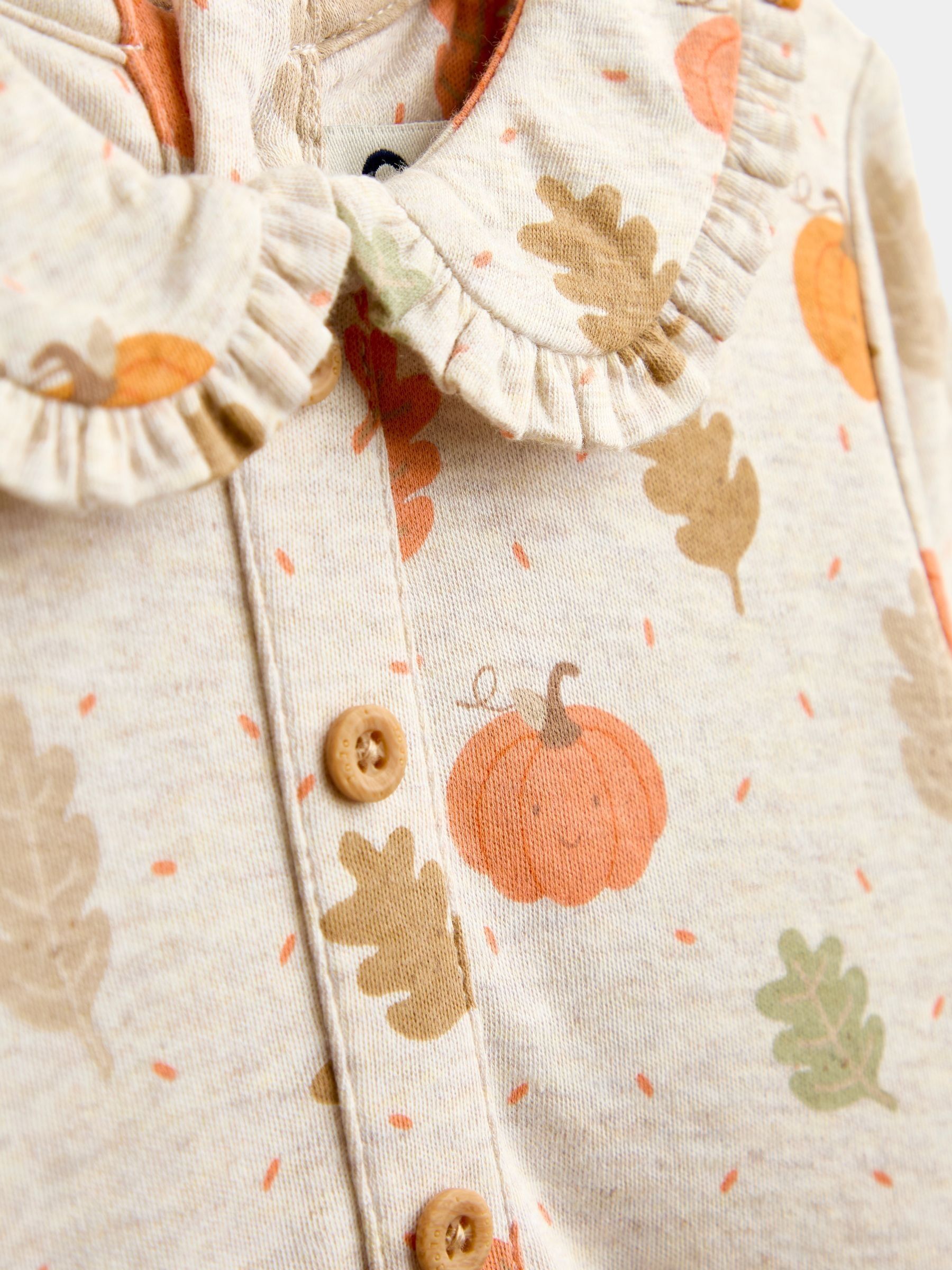 Oatmeal Pumpkin Collared Printed Baby Dress & Knicker Set - Image 6 of 7