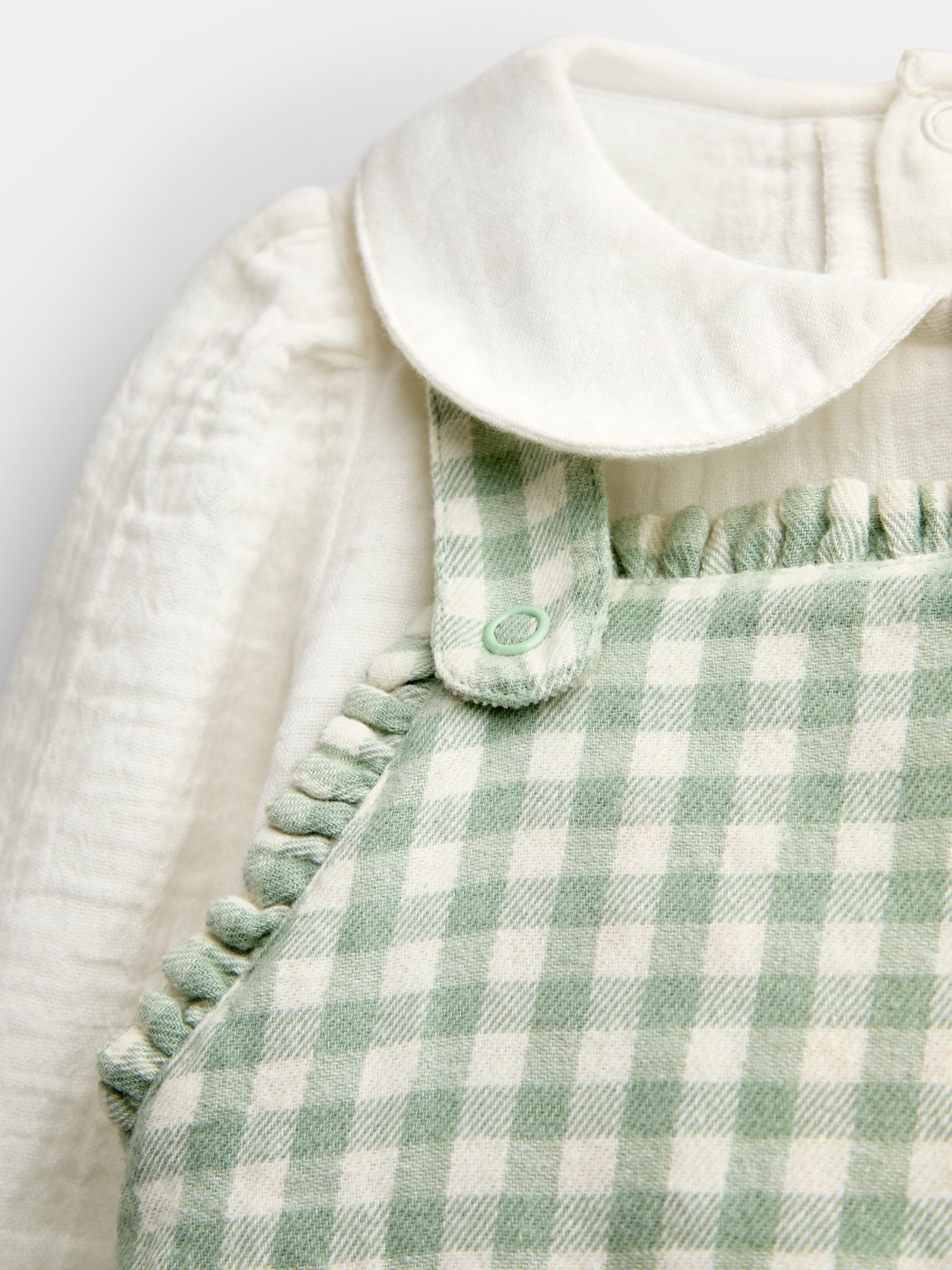 Sage Green Gingham Embroidered Dress Set - Image 11 of 11