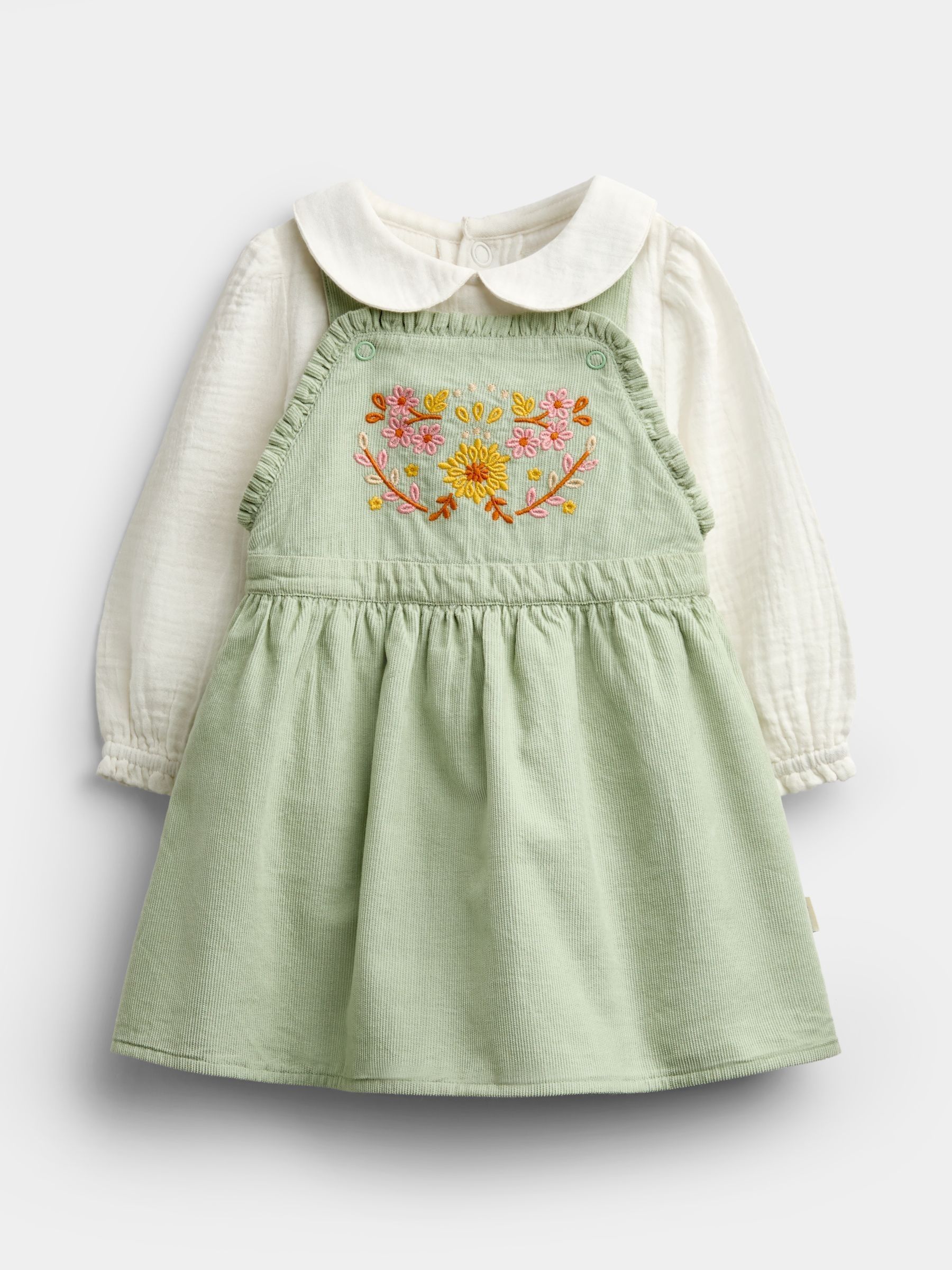 Sage Green Gingham Embroidered Dress Set - Image 2 of 11
