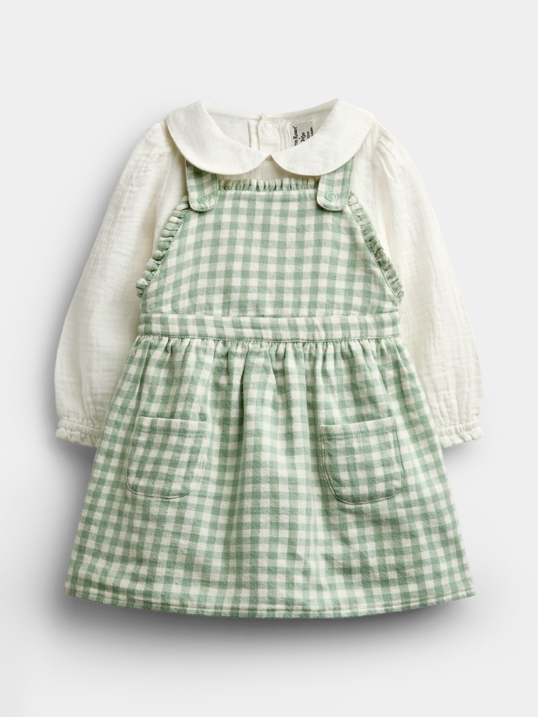 Sage Green Gingham Embroidered Dress Set - Image 3 of 11