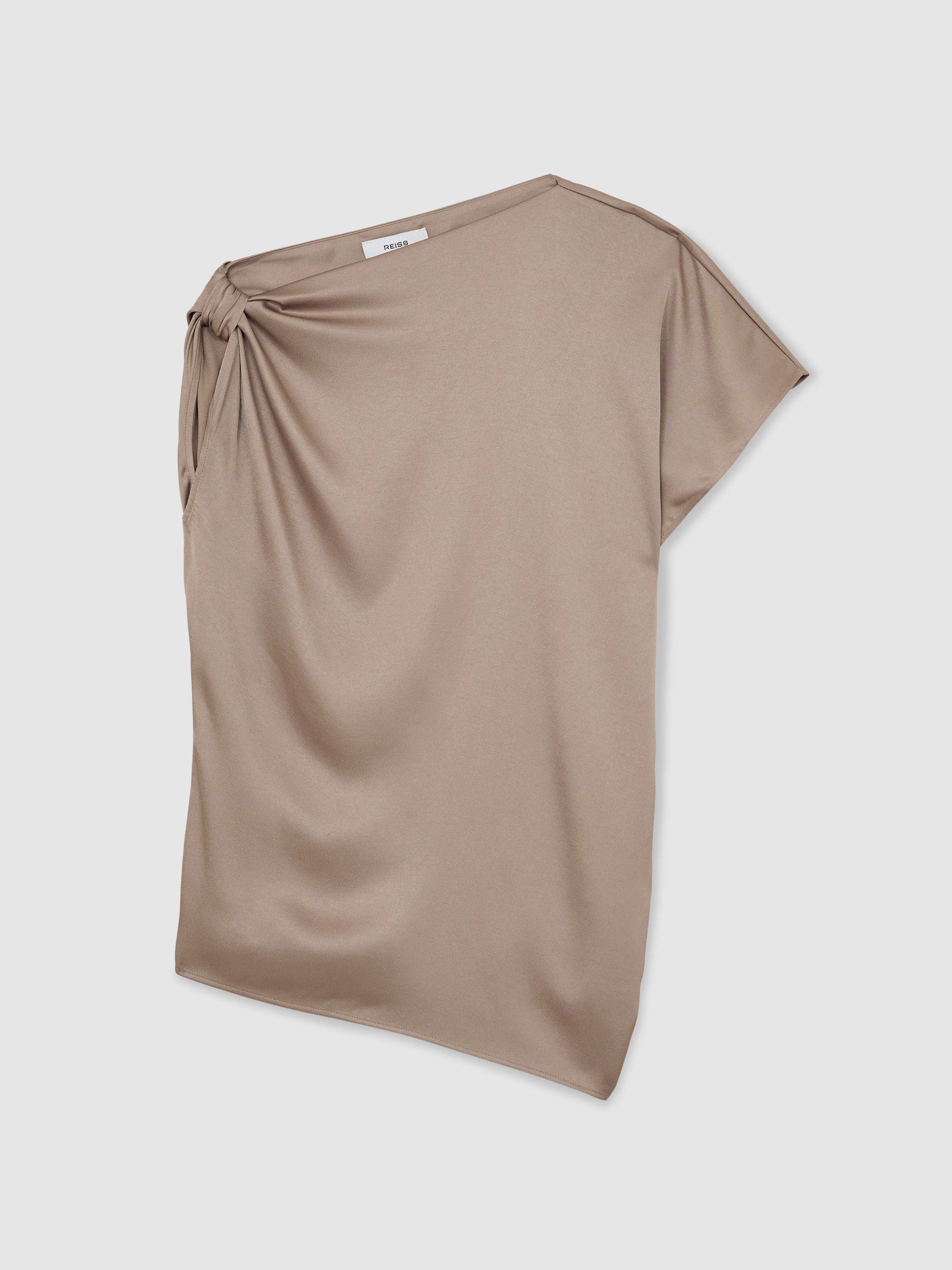Satin Draped One-Shoulder Top in Champagne Neutral - Image 2 of 6 Satin Draped One-Shoulder Top in Champagne Neutral - Image 2 of 6