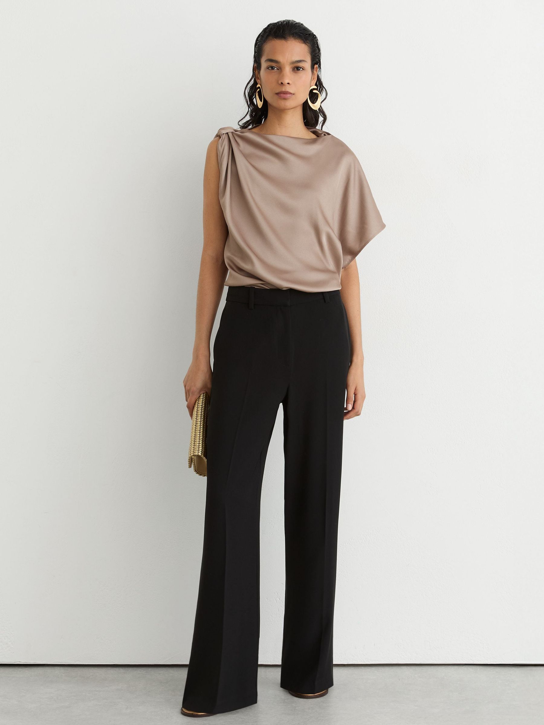 Satin Draped One-Shoulder Top in Champagne Neutral - Image 4 of 6