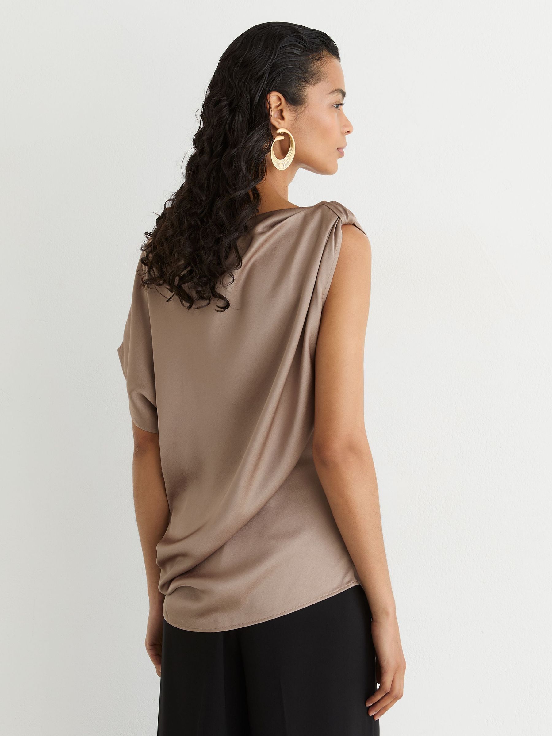 Satin Draped One-Shoulder Top in Champagne Neutral - Image 5 of 6