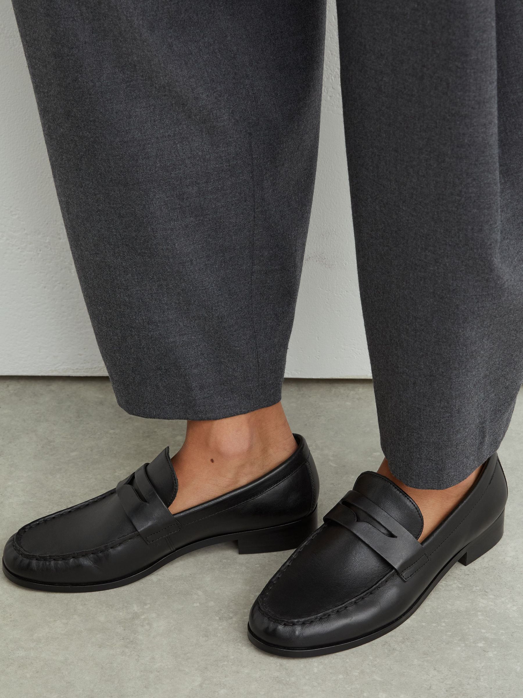 Leather Penny Loafers in Black - Image 1 of 5