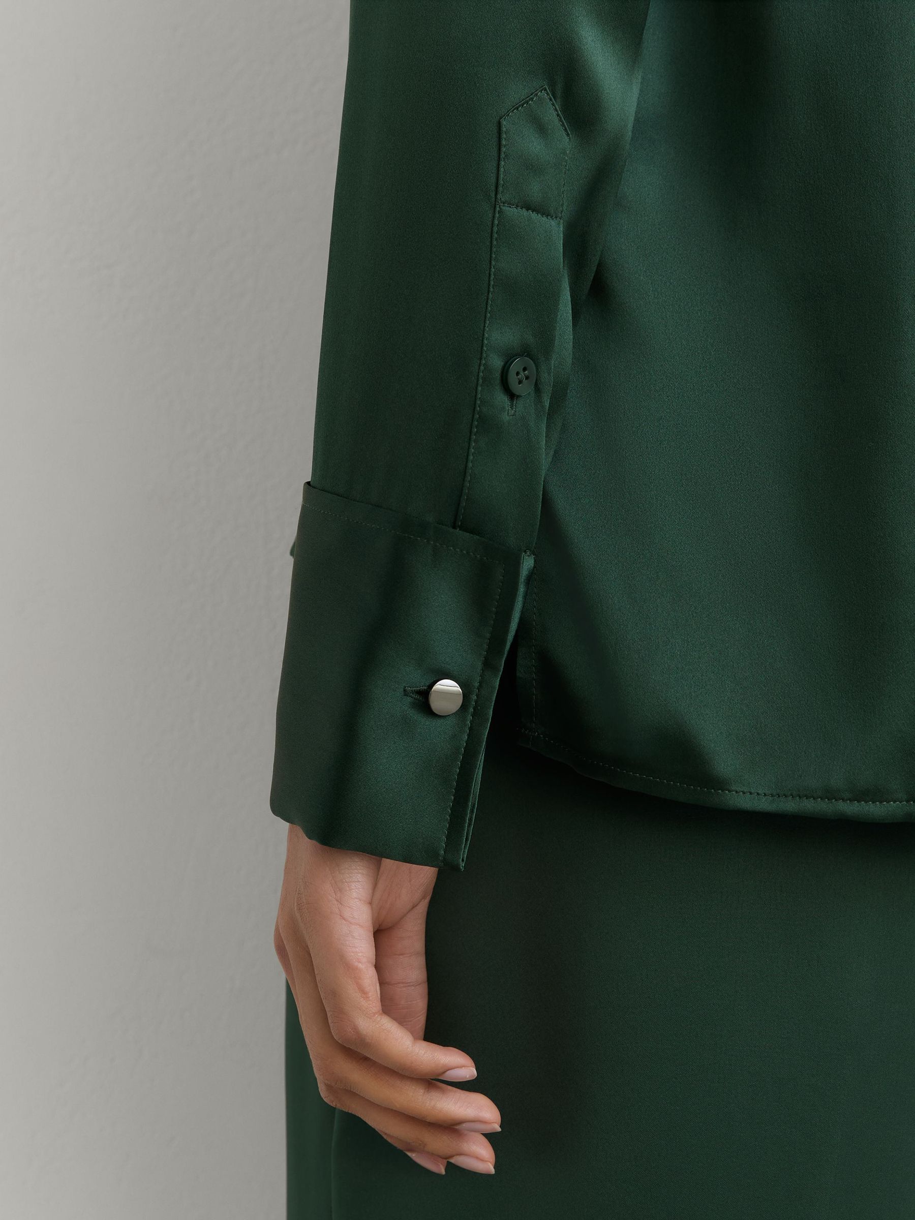Silk-Satin Concealed-Placket Shirt in Teal Green - Image 4 of 7