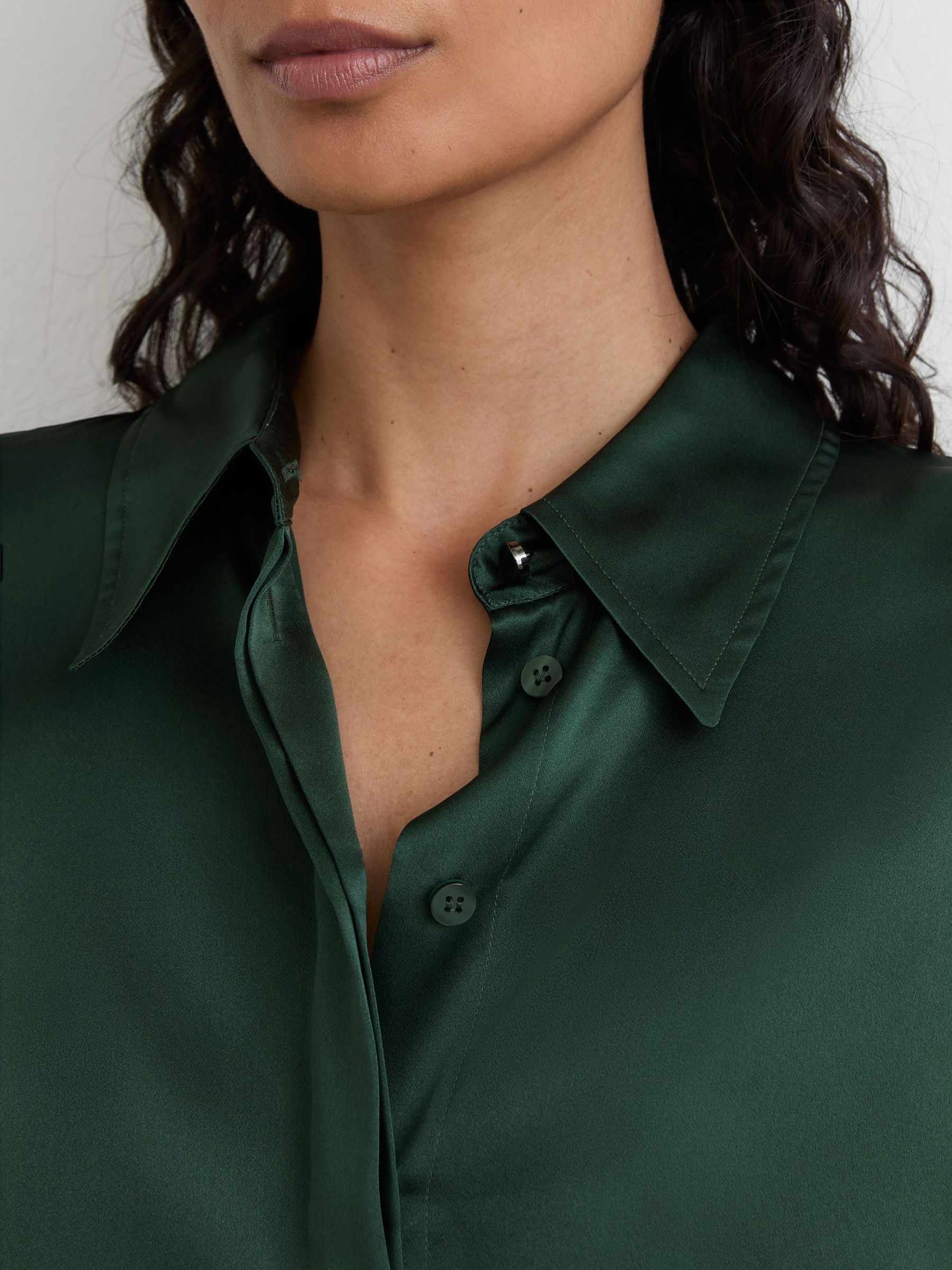 Silk-Satin Concealed-Placket Shirt in Teal Green - Image 5 of 7