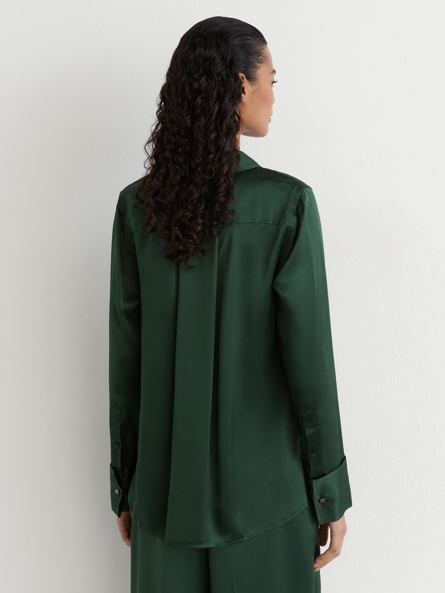 Silk-Satin Concealed-Placket Shirt in Teal Green - Image 6 of 7