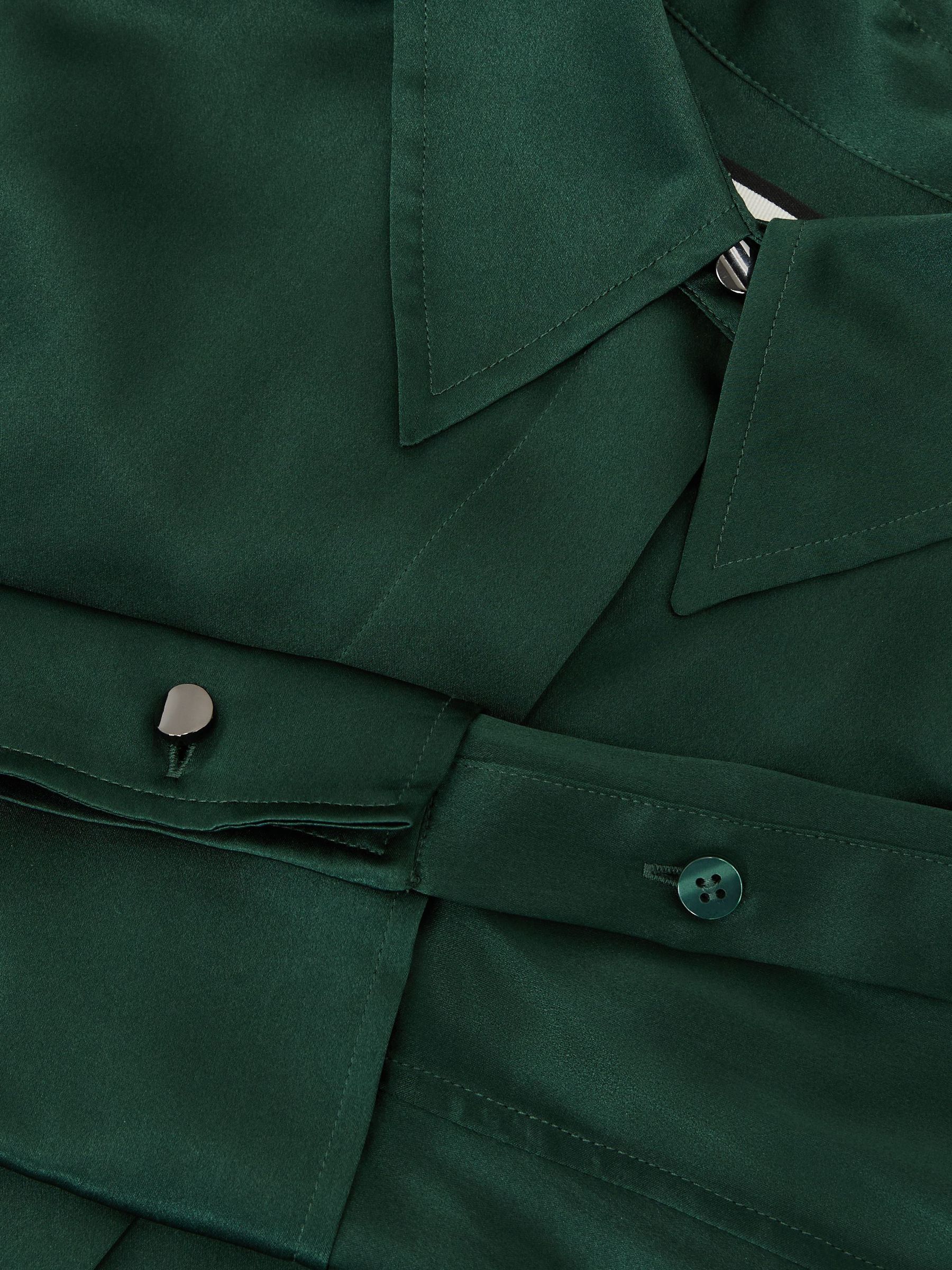 Silk-Satin Concealed-Placket Shirt in Teal Green - Image 7 of 7