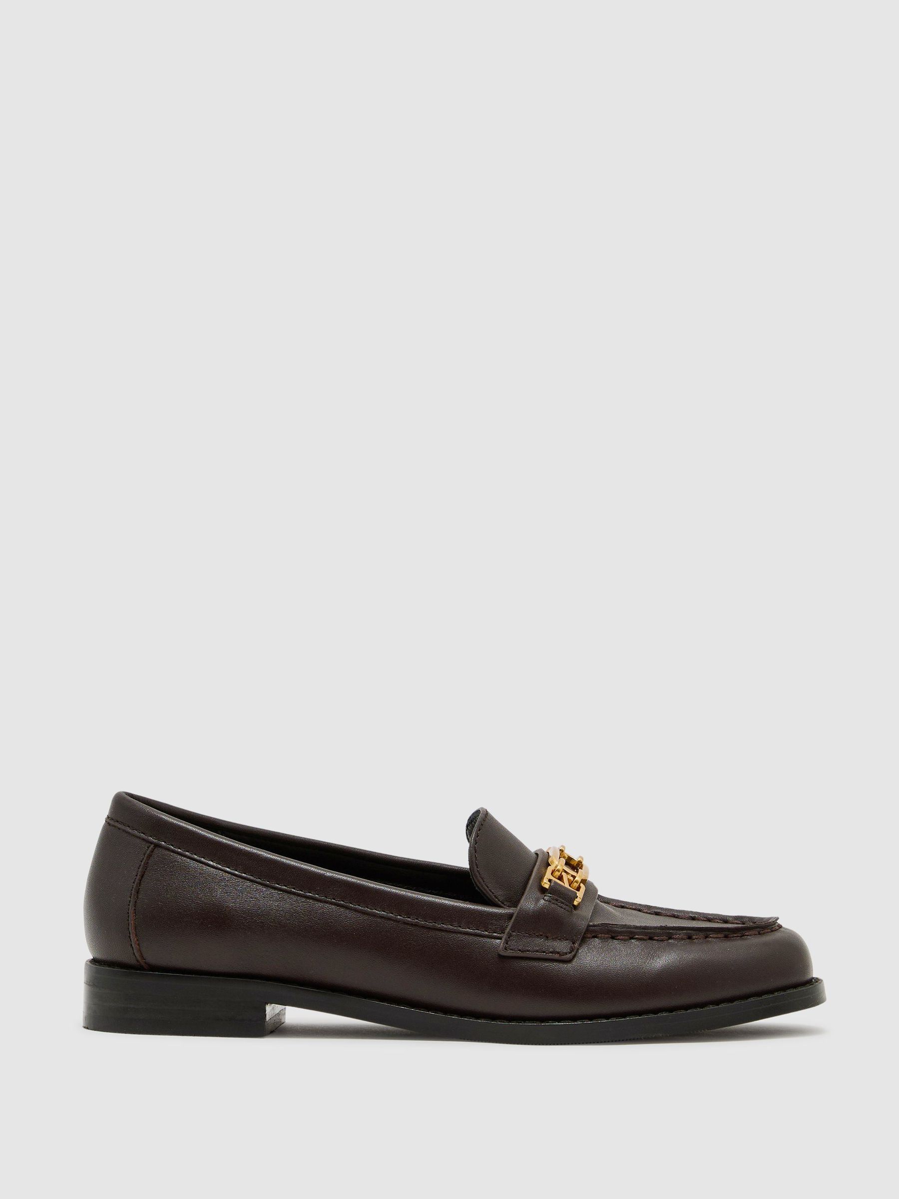 Leather Hardware-Detail Loafers in Chocolate - Image 2 de 6