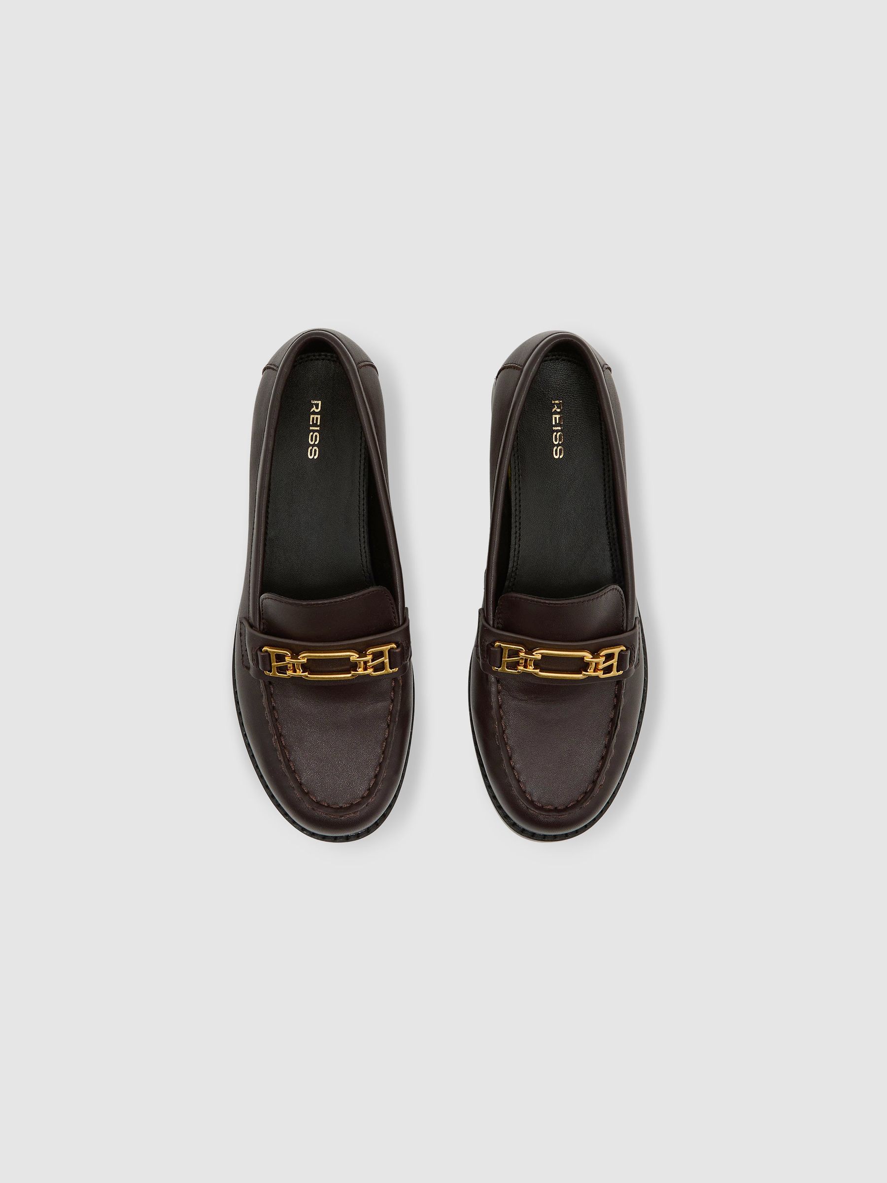 Leather Hardware-Detail Loafers in Chocolate - Image 3 de 6