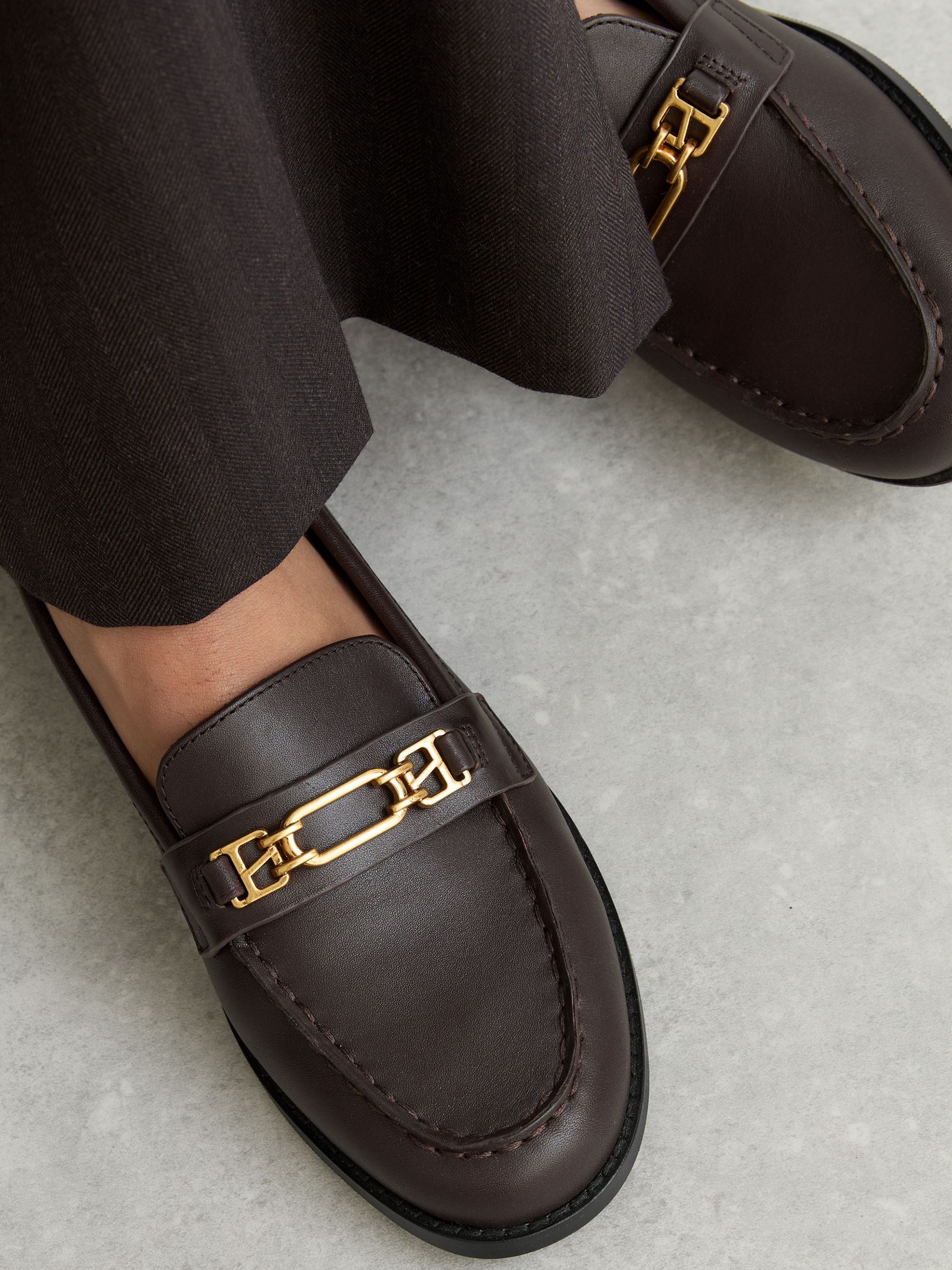 Leather Hardware-Detail Loafers in Chocolate - Image 4 de 6