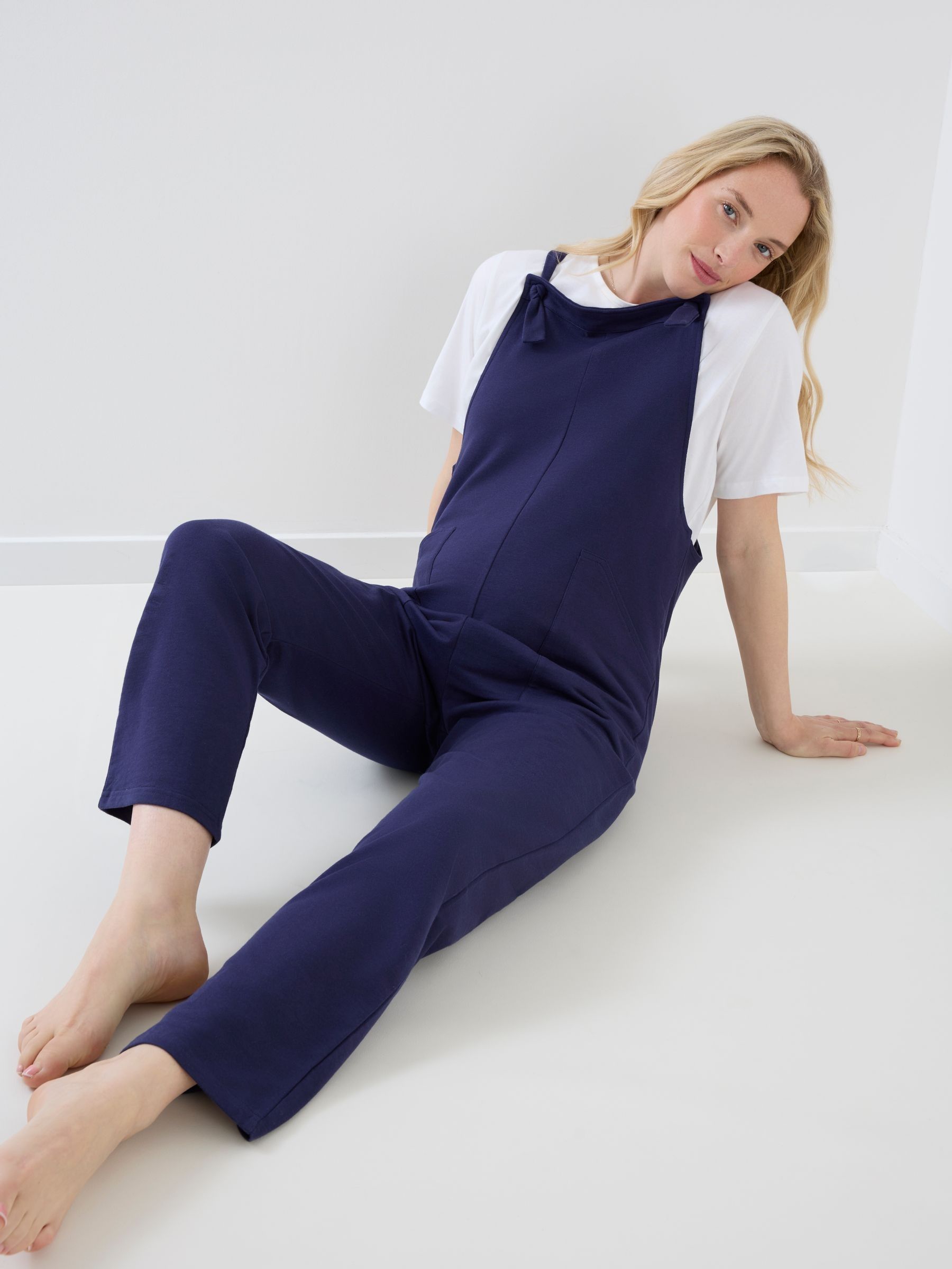 Navy Blue Jersey Maternity Dungarees - Image 3 of 6