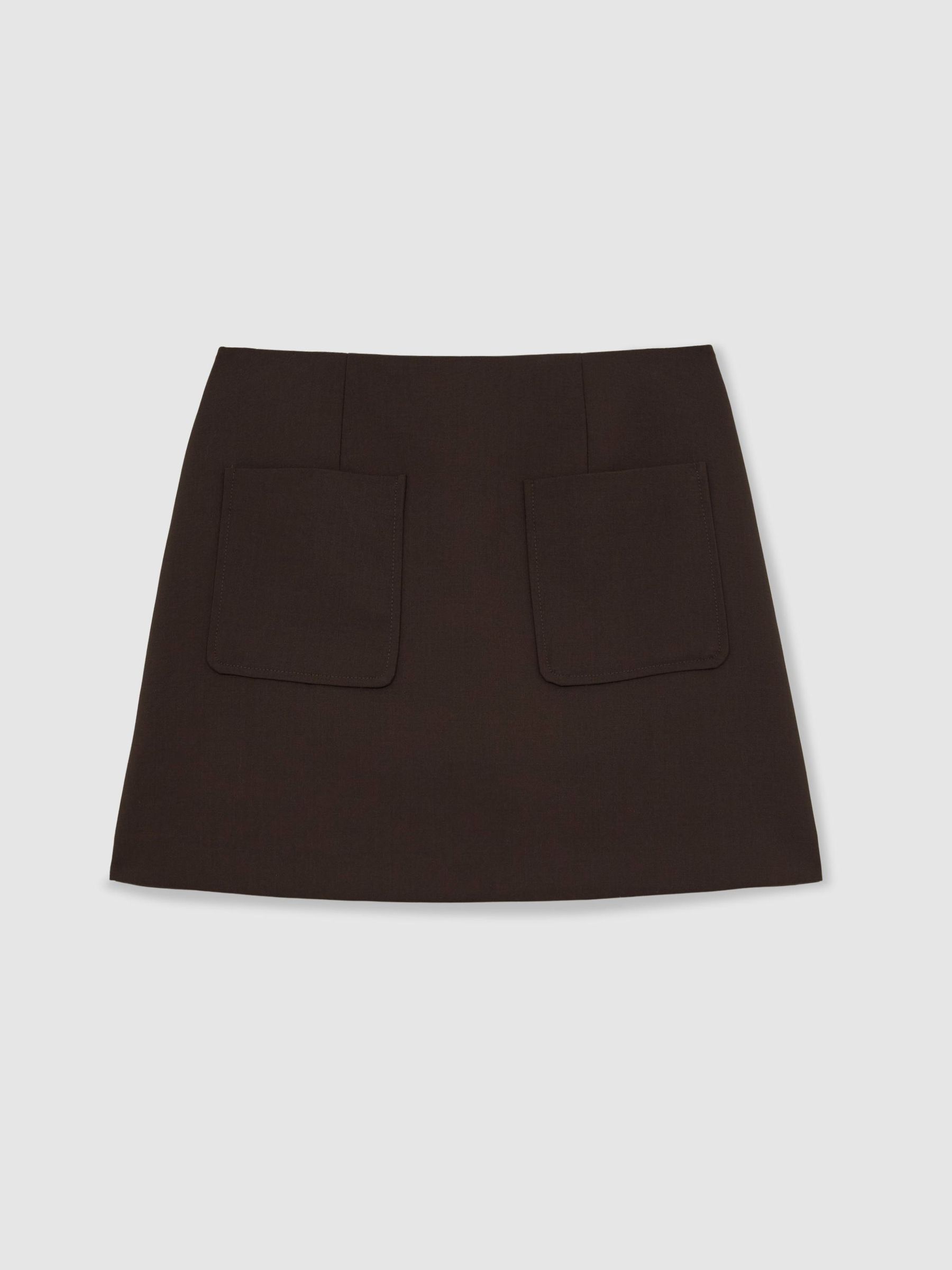 Patch-Pocket Mini Skirt with Wool in Chocolate Brown - Image 2 of 6