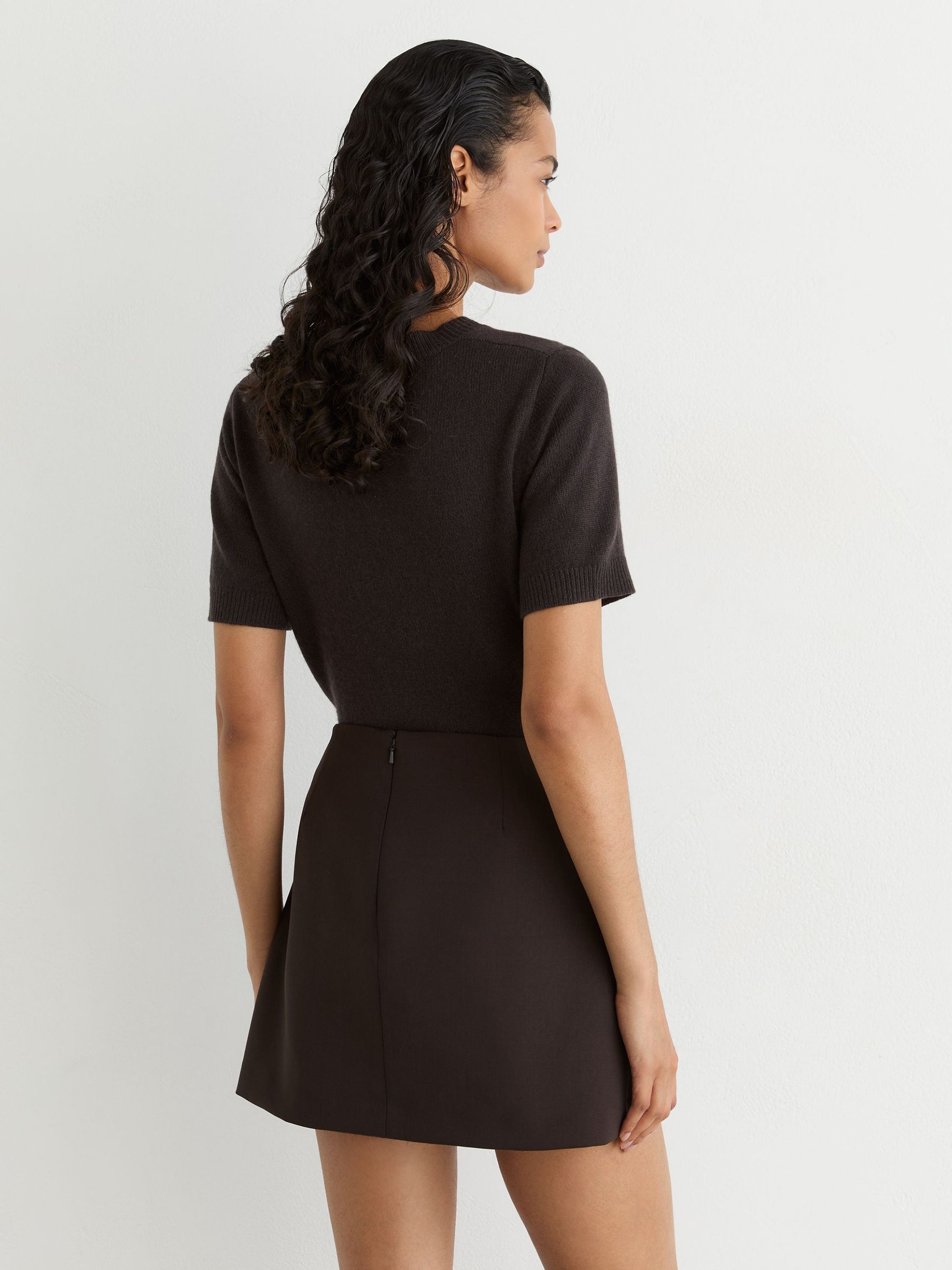 Patch-Pocket Mini Skirt with Wool in Chocolate Brown - Image 5 of 6