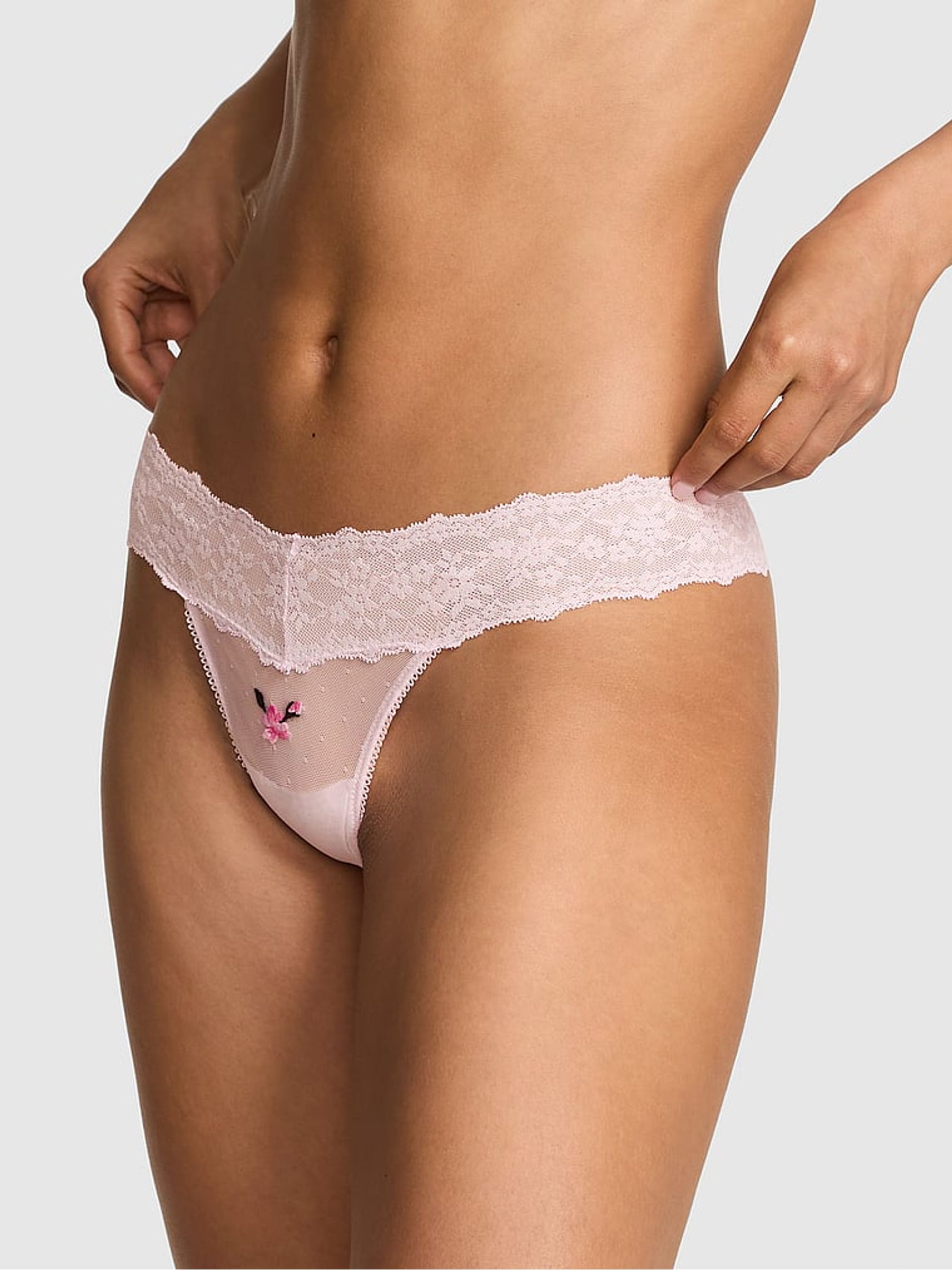 Pink Tulip Thong Cute But Dangerous Embroidery Knickers - Image 1 of 2 Pink Tulip Thong Cute But Dangerous Embroidery Knickers - Image 1 of 2