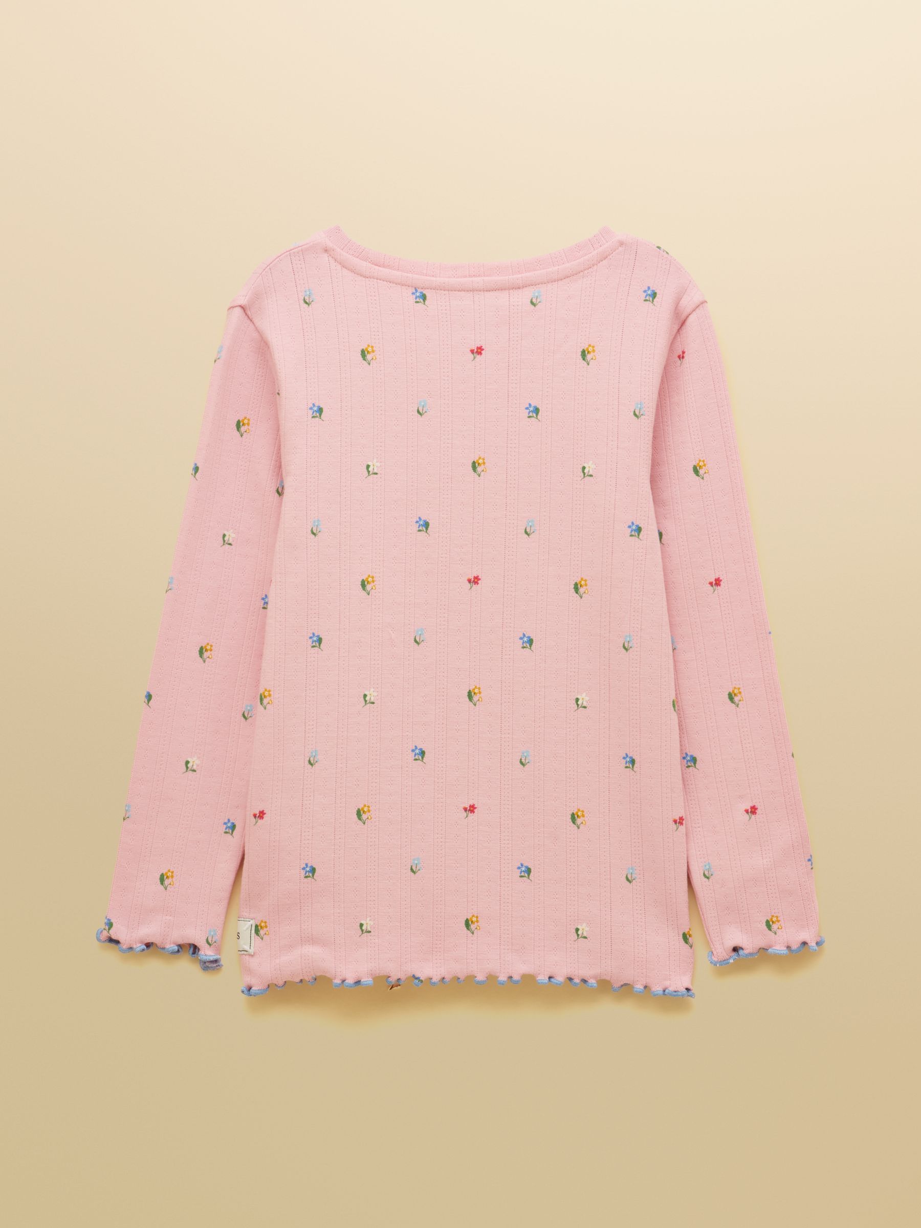 Girls' Odelia Cream & Pink Pack Of Two Long Sleeve Pointelle Tops - Image 5 of 6