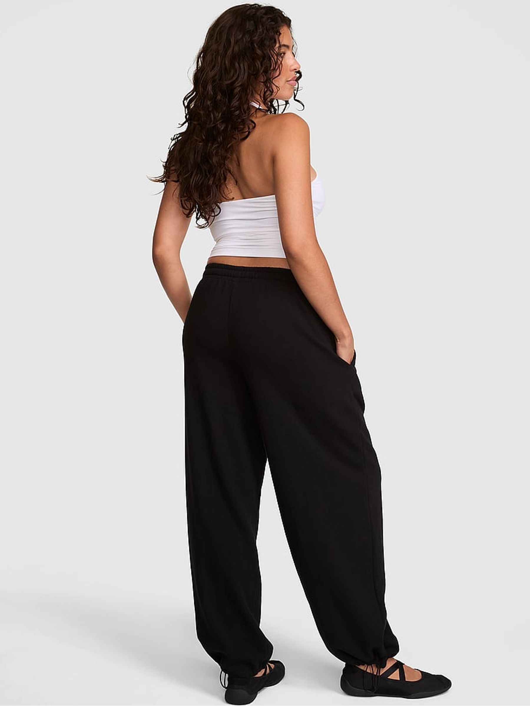 Black Flared Adjustible Fleece Joggers - Image 2 of 2