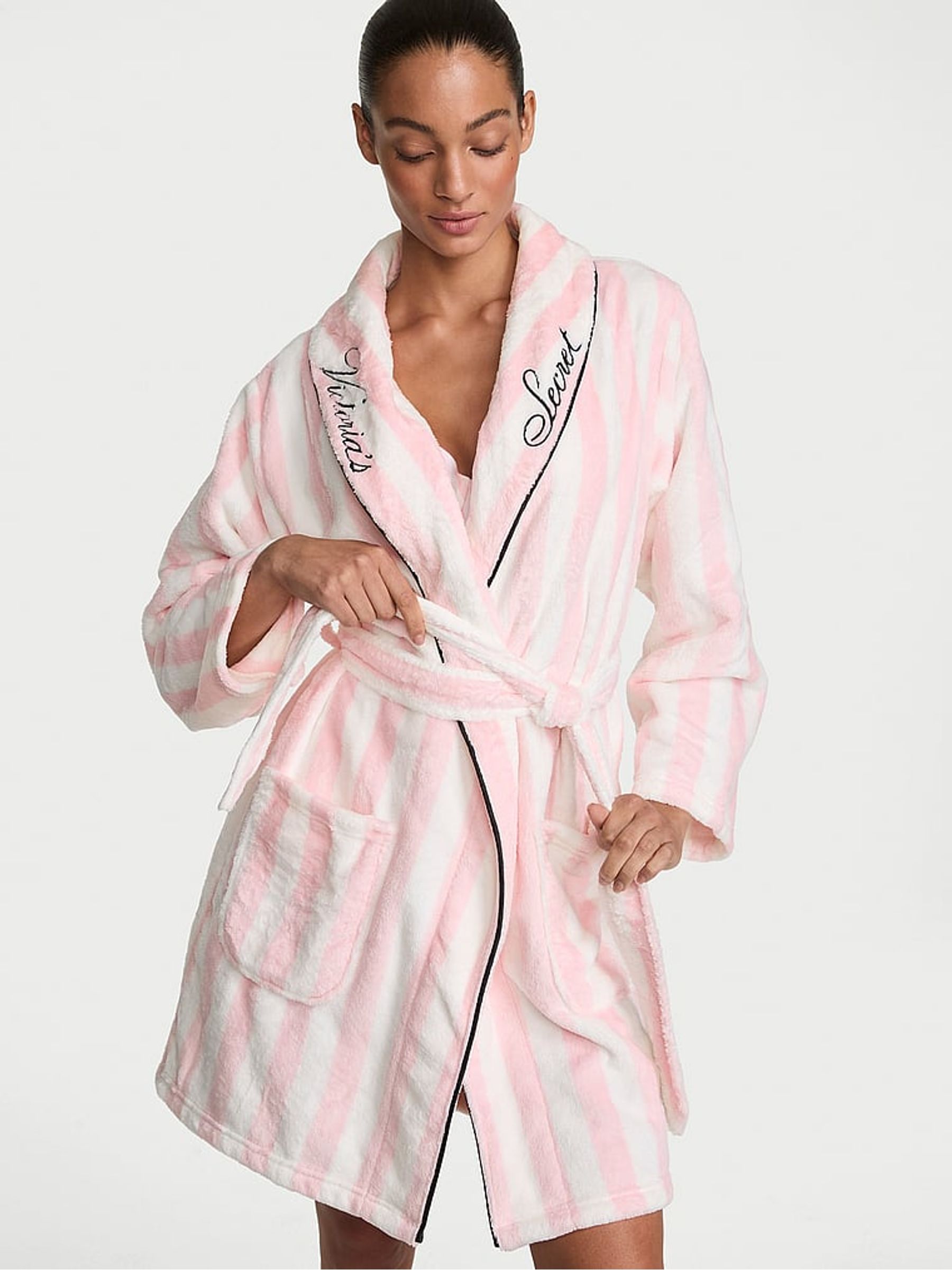Pink Heritage Stripe Fluffy Robe - Image 2 of 3 Pink Heritage Stripe Fluffy Robe - Image 2 of 3