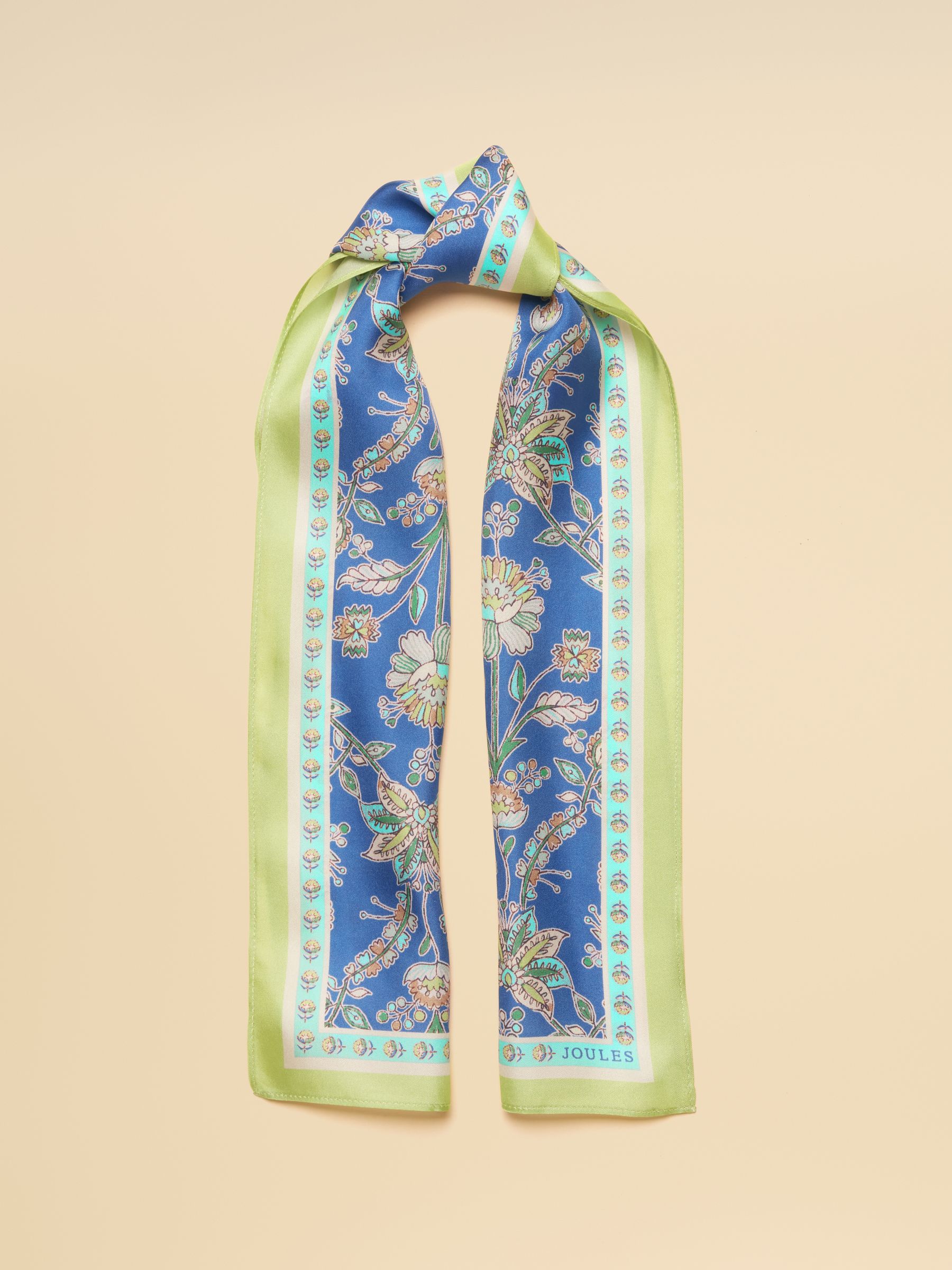 Highgrove Blue & Green Floral 100% Silk Skinny Scarf - Image 6 of 7