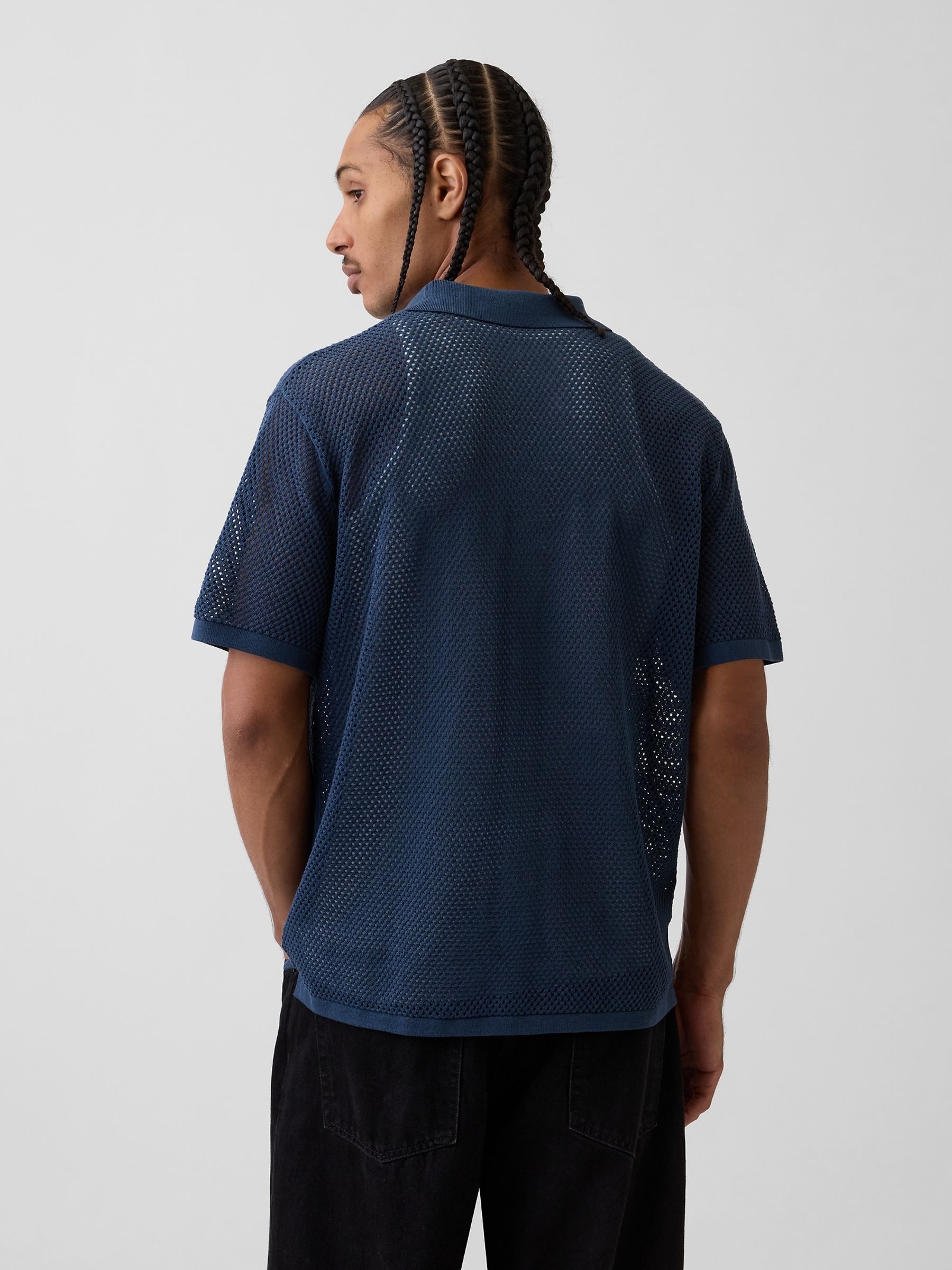 Navy Stripe Collar Knitted Shirt - Image 2 of 4