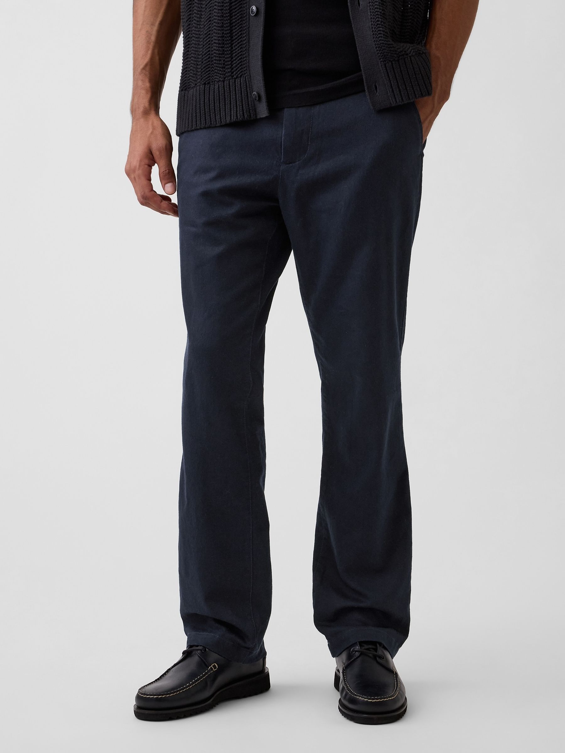 Navy Linen-Cotton Relaxed Straight Trousers - Image 1 of 6