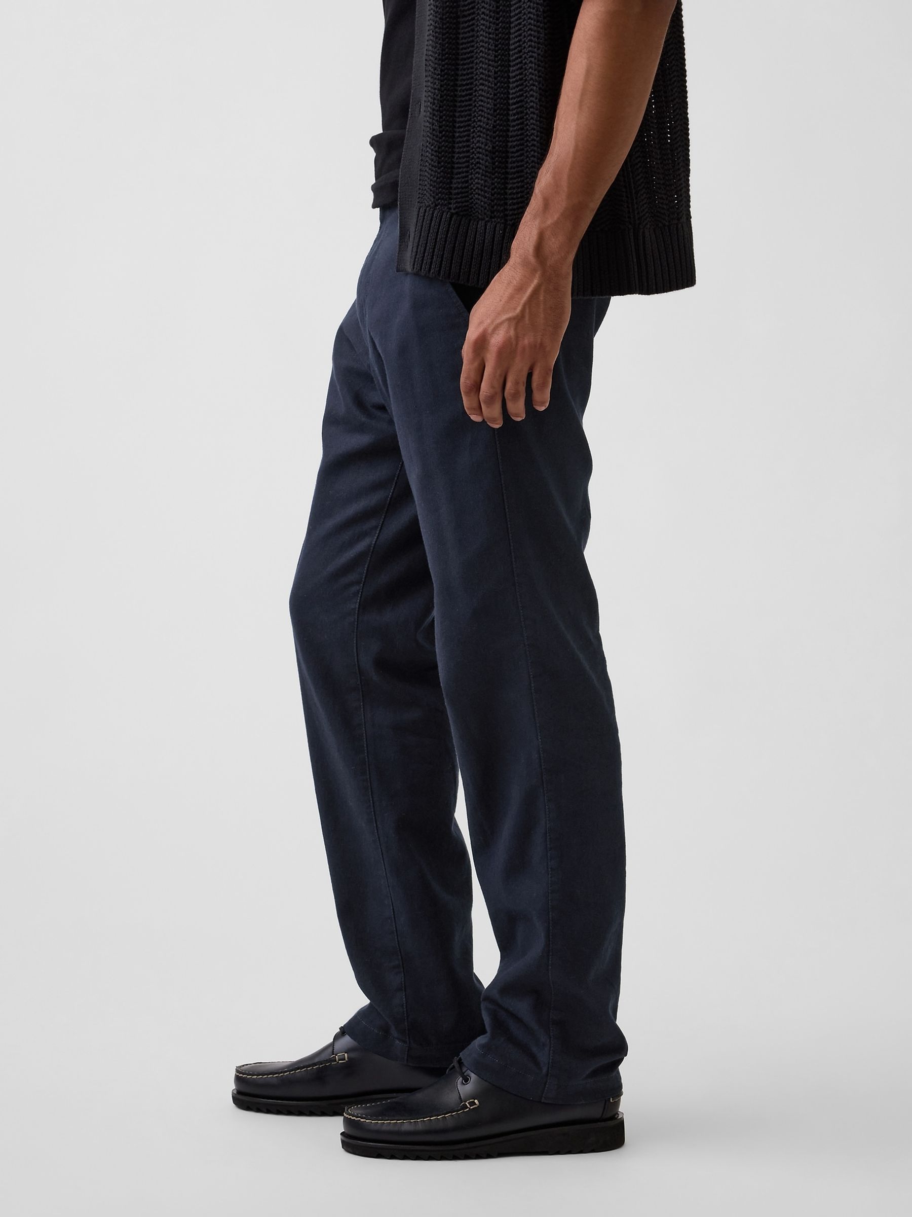 Navy Linen-Cotton Relaxed Straight Trousers - Image 3 of 6