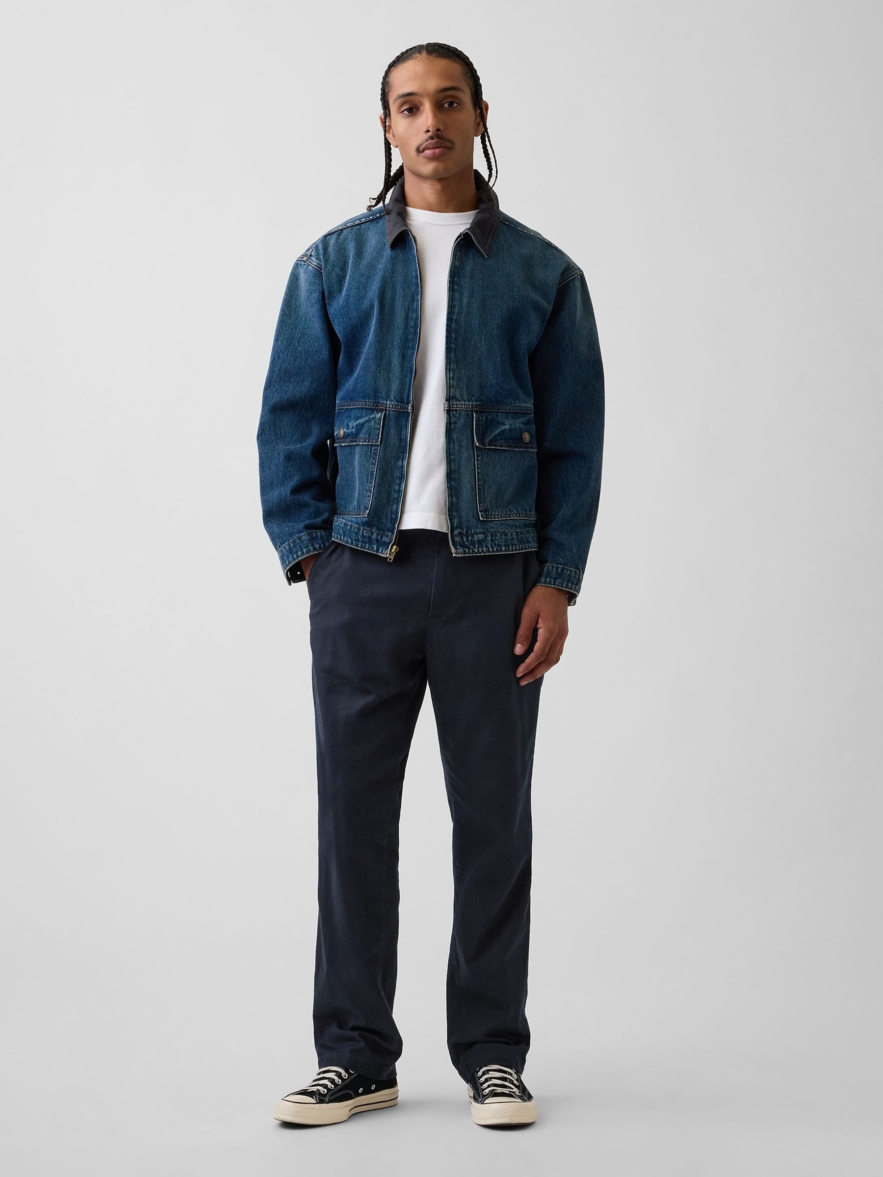 Navy Linen-Cotton Relaxed Straight Trousers - Image 5 of 6