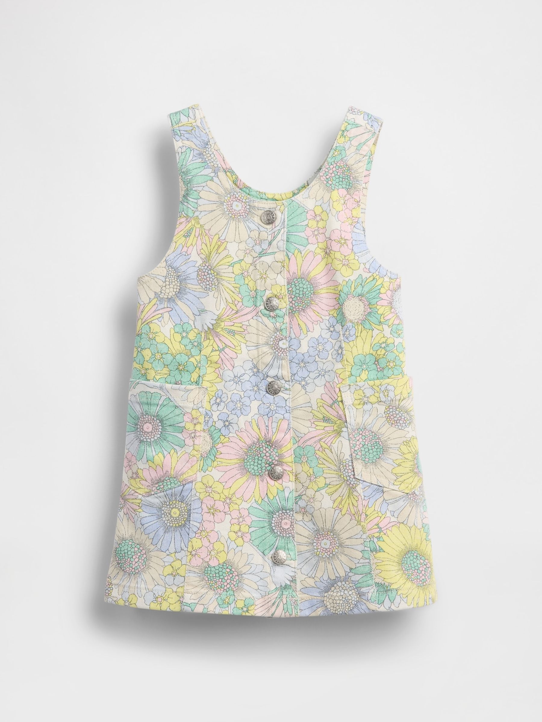 Multi Floral Floral Denim Pinafore Dress - Image 2 of 4