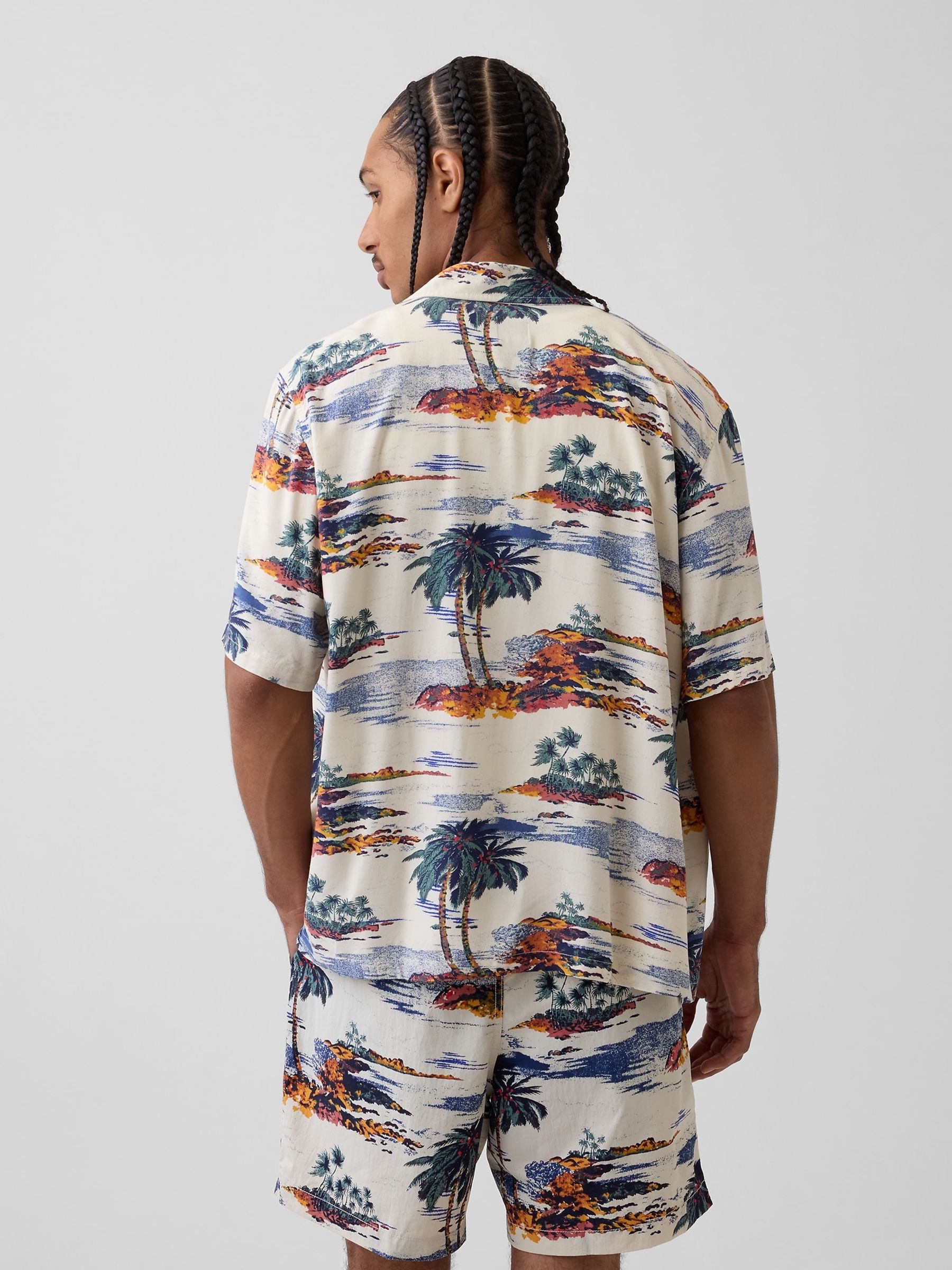 Cream Palm Relaxed Collar Short Sleeve Shirt - Image 2 of 4