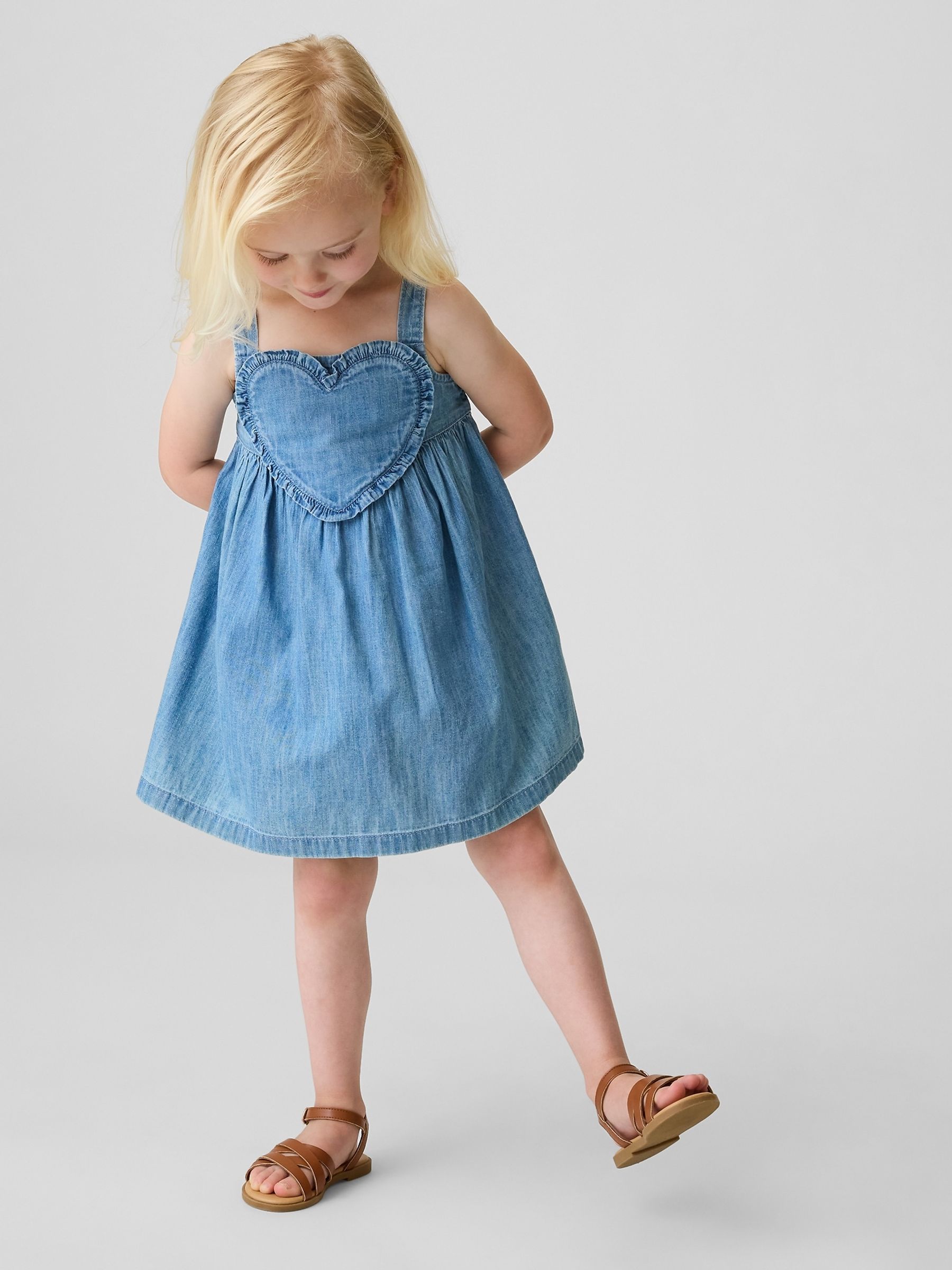 Medium Wash Denim Heart Vest Dress - Image 1 of 4