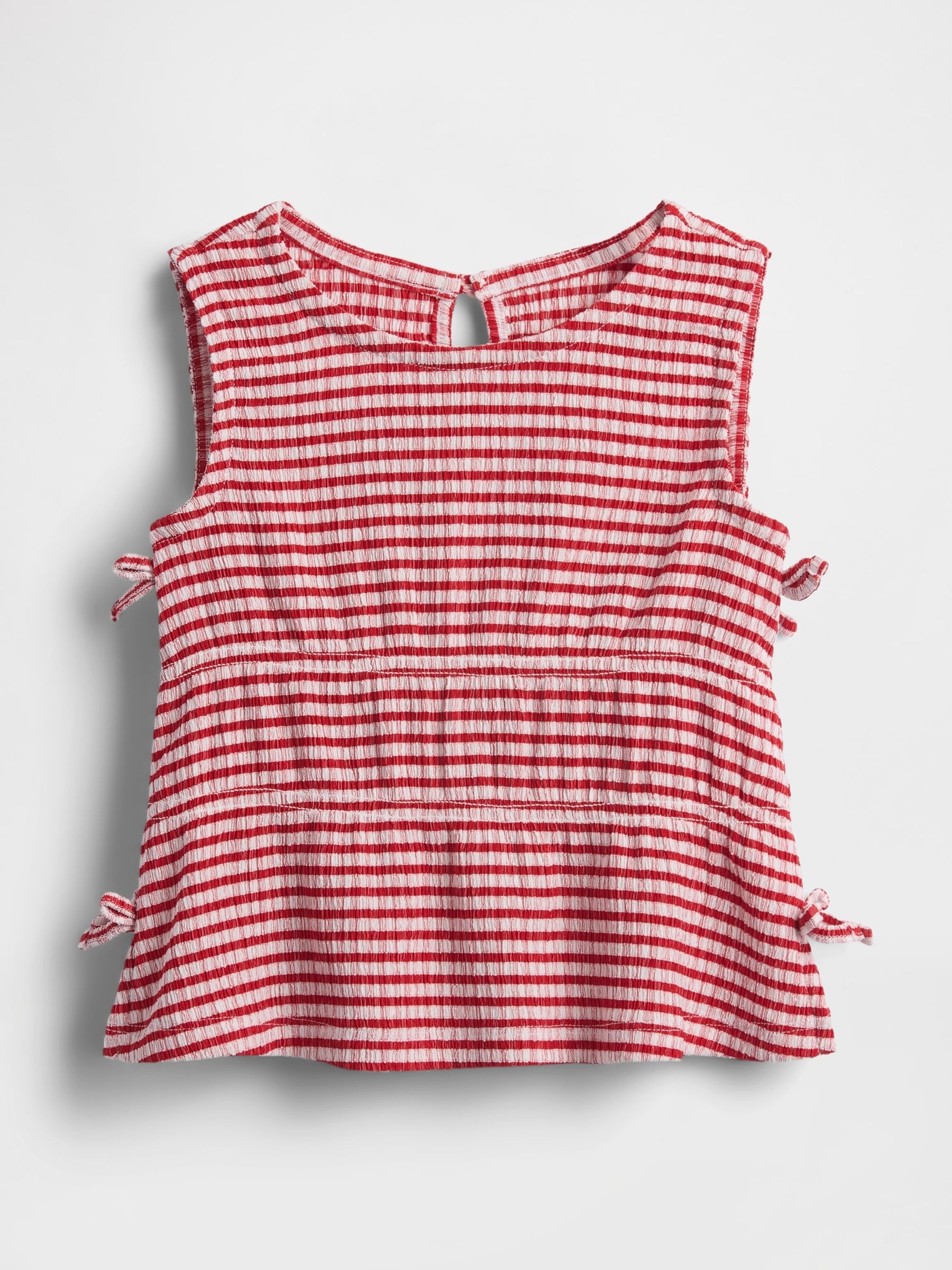 Red Stripe Crinkle Knit Bow Sleeveless Top - Image 2 of 4